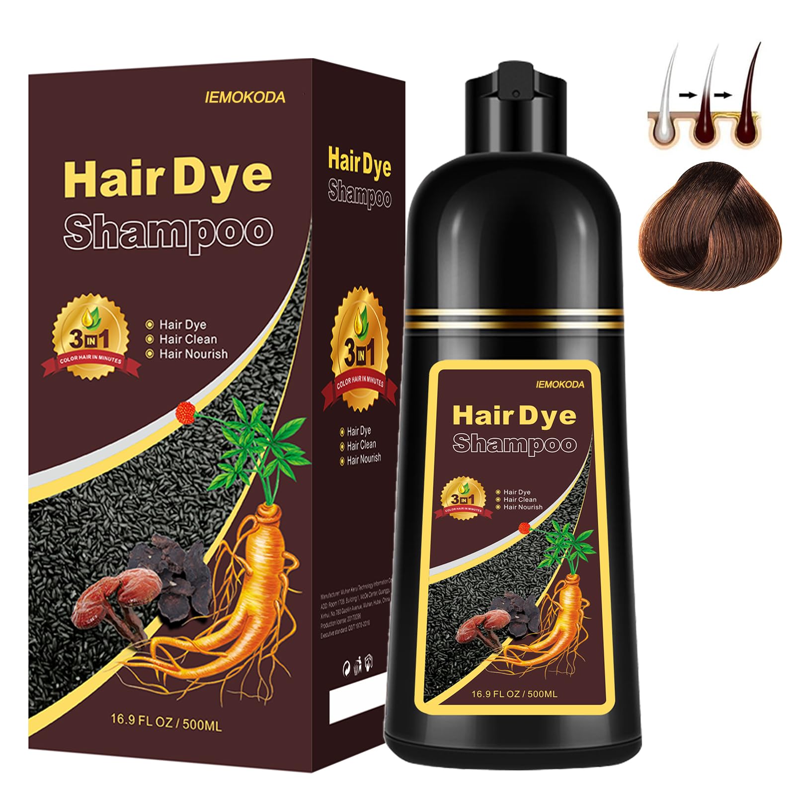 Dark Brown Hair Dye Shampoo for Gray Hair - Instant Natural-Looking Color, Ammonia-Free Formula for Men & Women | Perfect for Touch-Ups Between Salon Visits and Quick Root Coverage