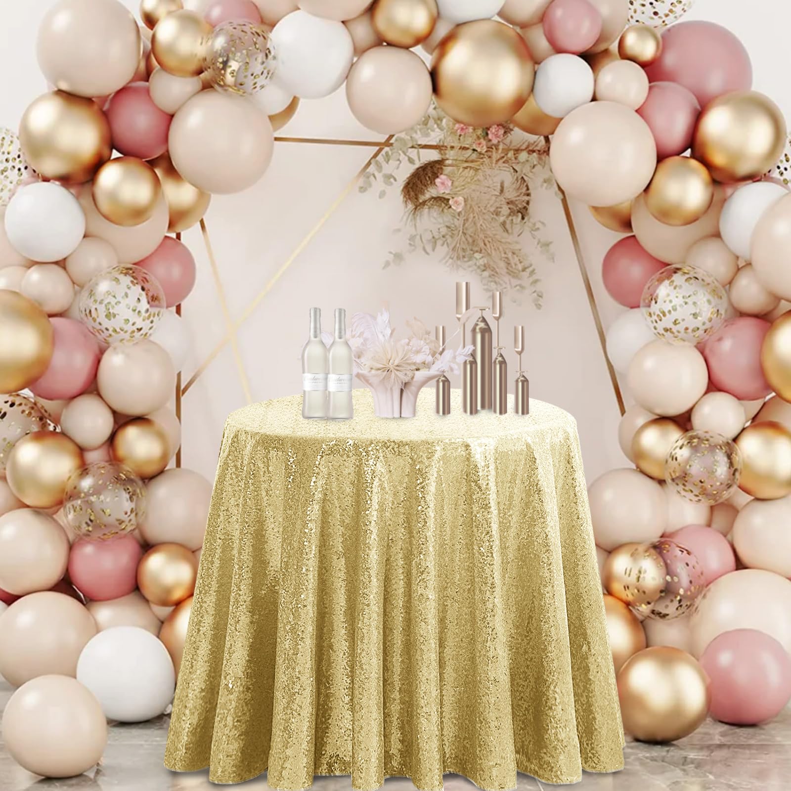 50 Inch Round Gold Sequin Tablecloth - Glitter Party Table Cover for Bridal Showers, Weddings, Birthdays, Banquets & Dessert Tables | Elegant Decor for Special Events & Celebrations