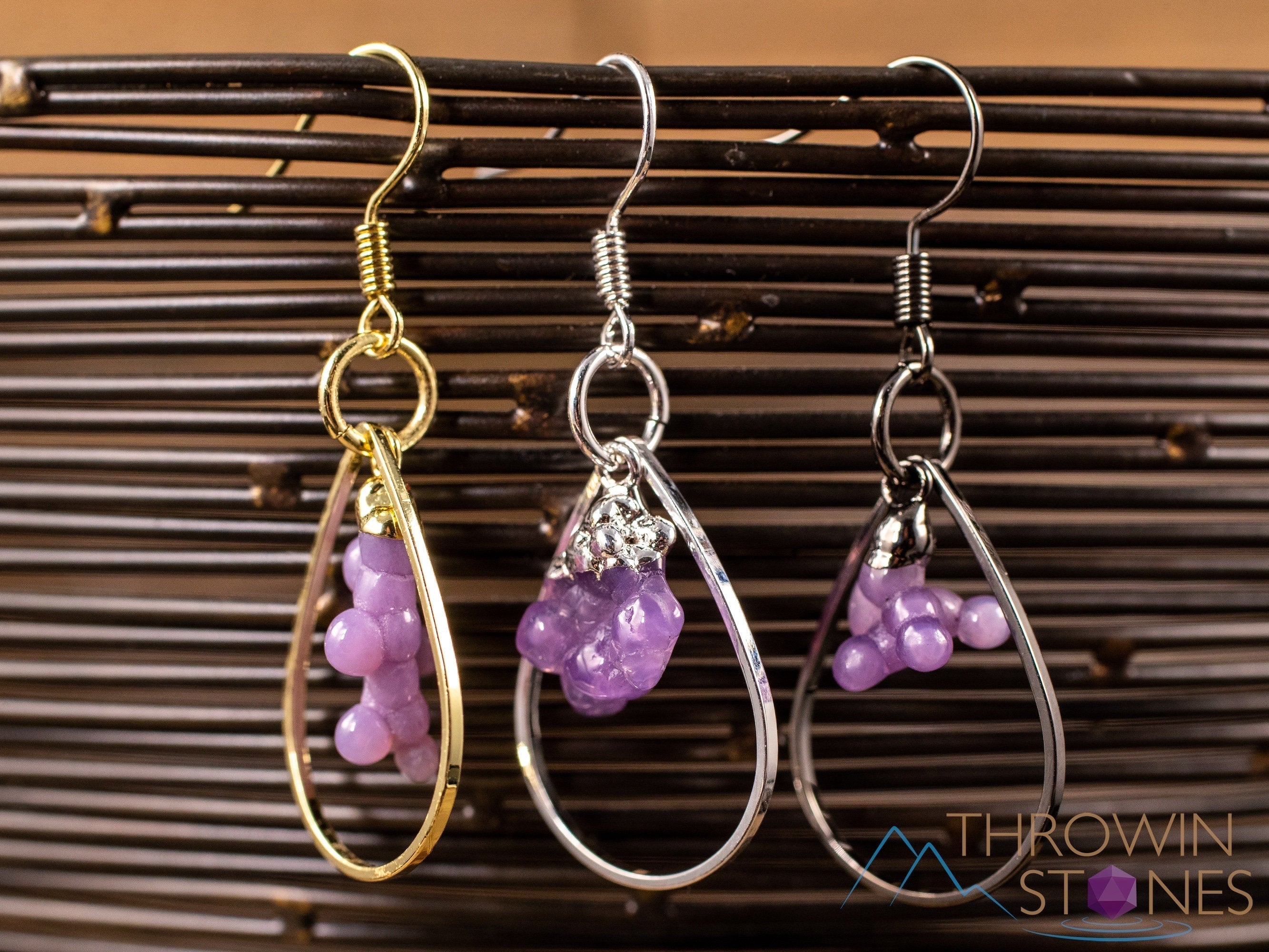 Grape Agate Crystal Teardrop Hoop Earrings | Natural Gemstone Dangle Earrings | Handmade Boho Jewelry for Women | Perfect for Weddings, Parties & Everyday Wear (E1795)