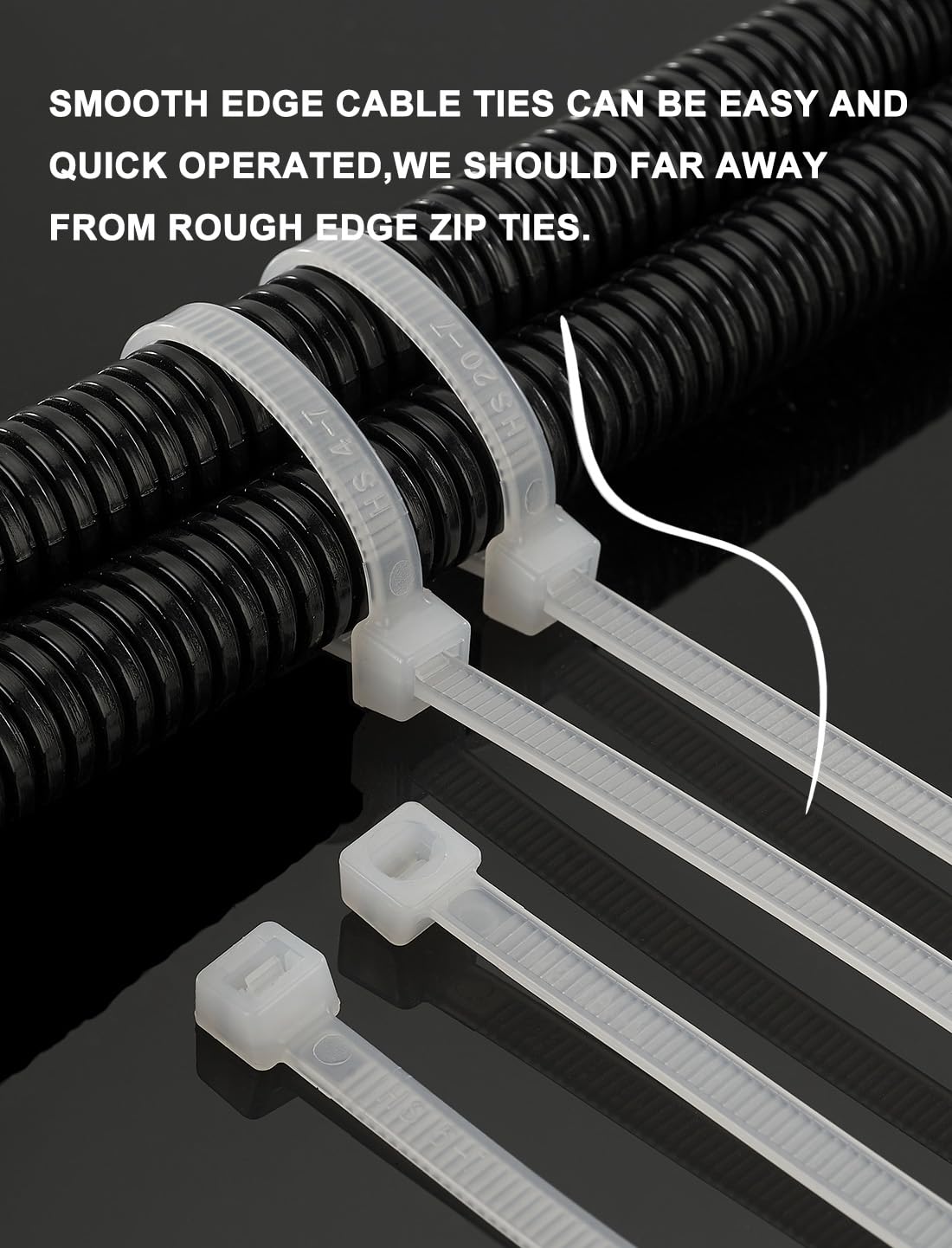 HS White Nylon Cable Ties 12 Inch (1000 Pack) - Heavy Duty 50 LBS Clear Zip Ties for Electrical Wiring, Christmas Decorations, Wedding Fastening - Secure Bundling, Organizing Cables & DIY Projects