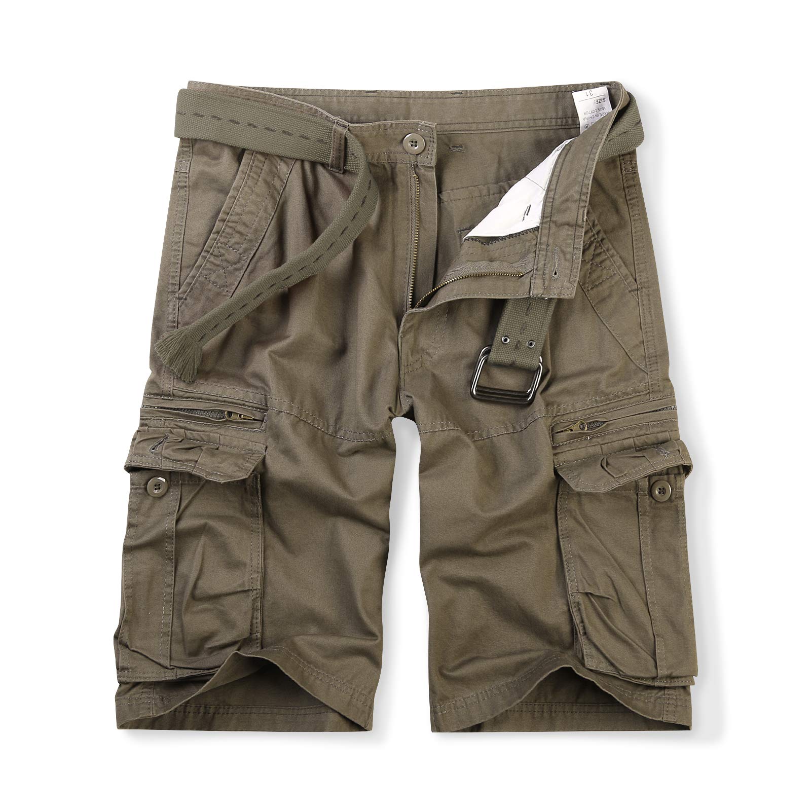 OCHENTA Men's Cargo Shorts with Zipper Pockets - Summer Casual Military Outdoor Work Shorts (No Belt Needed) - Perfect for Hiking, Travel & Everyday Wear