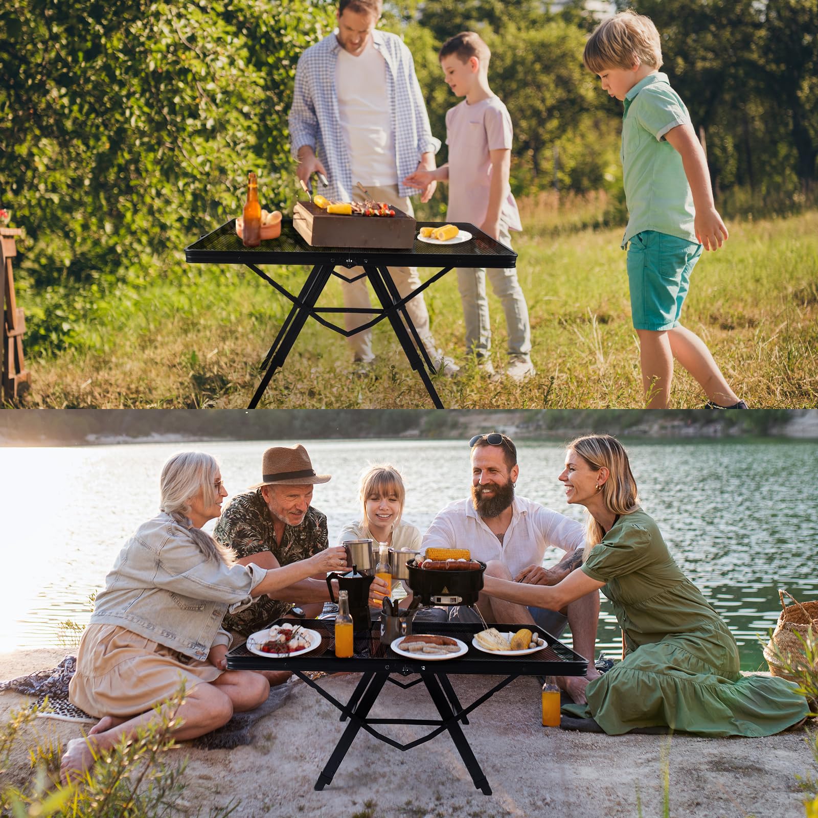 3 FT Folding Grill Table - Portable Adjustable Height Camping Table with Desktop | Lightweight Outdoor Picnic BBQ Table for Backyard, Tailgating & Beach Parties