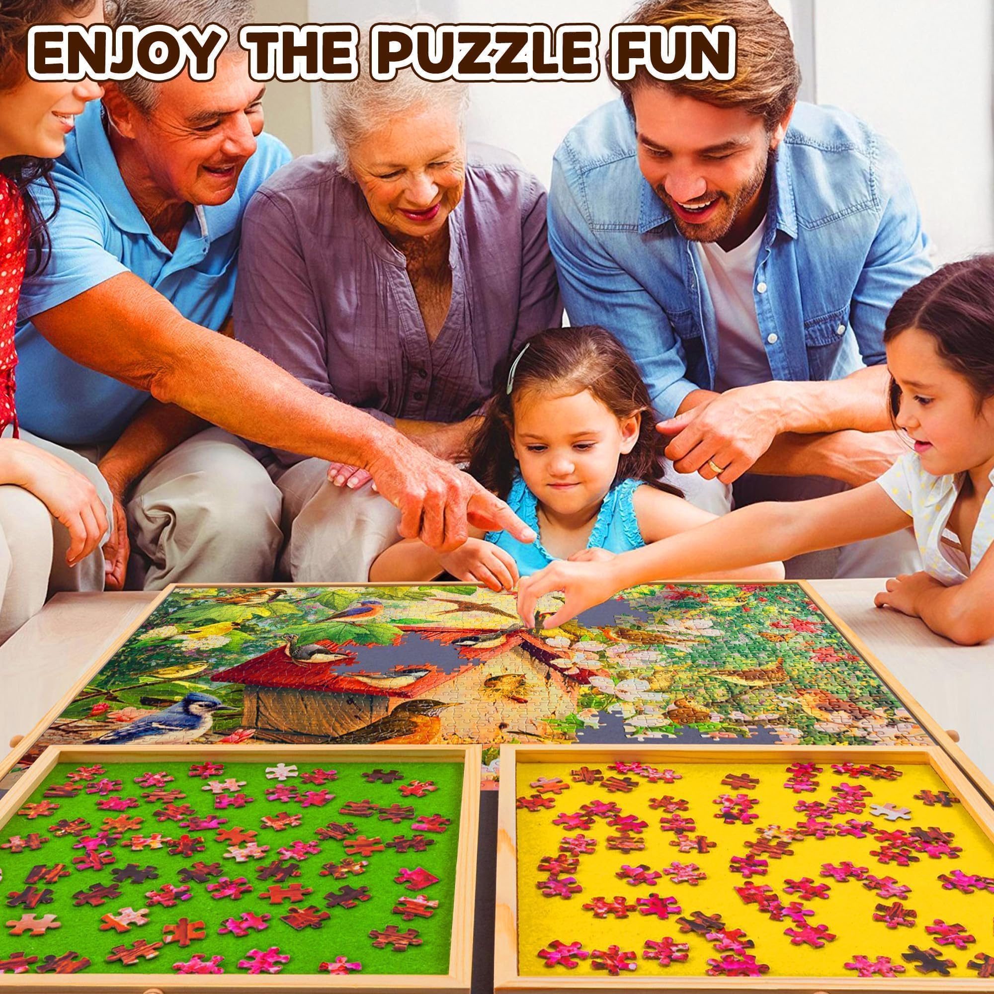 Rotating Wooden Puzzle Board with Drawers - Gift for Puzzle Lovers | Home & Office Use