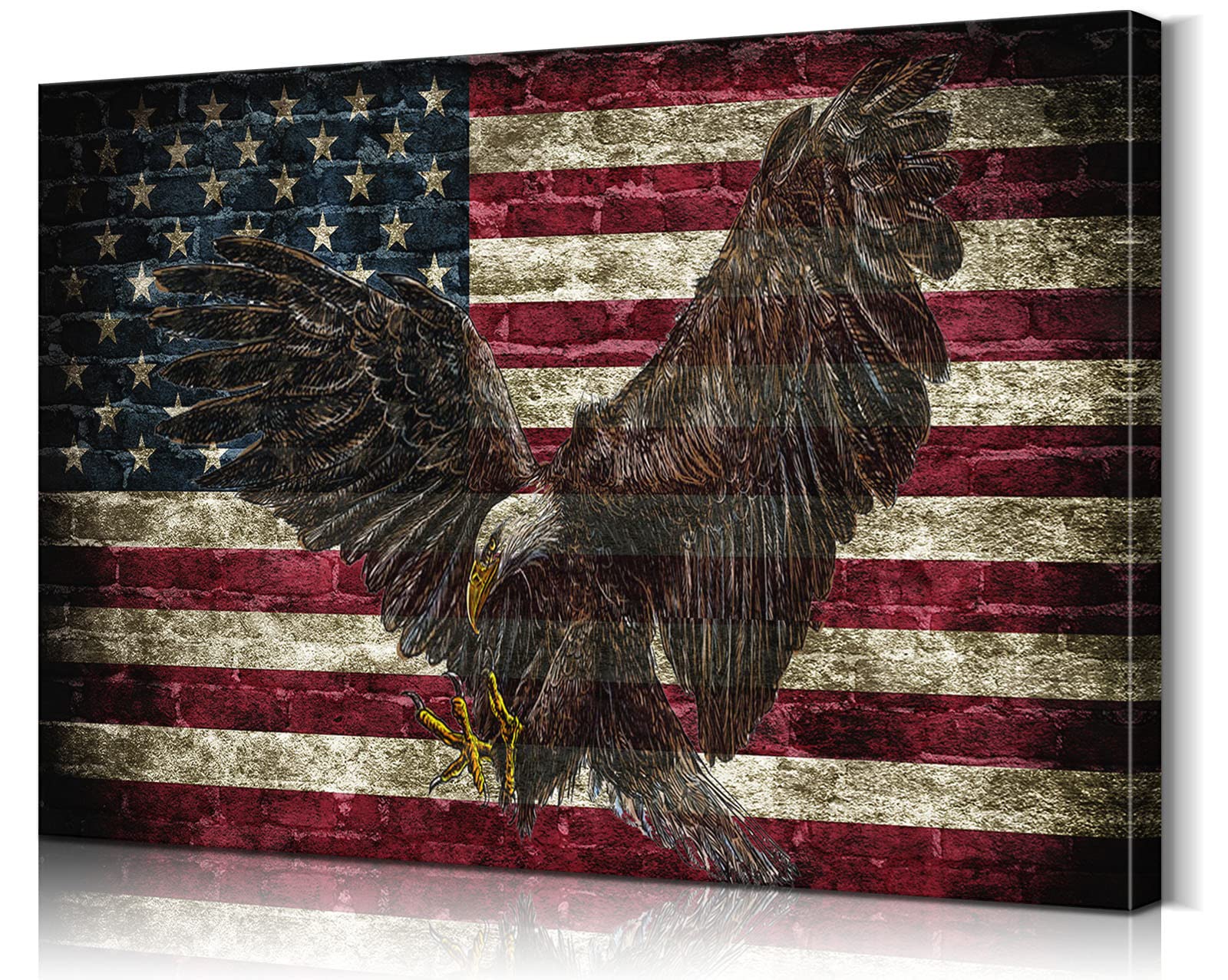 Patriotic American Flag Wall Art with Eagle - 28''H x 40''W Military Decor for Bedroom, Living Room & Office - USA Flag Picture, Army Wall Decor, Home & Office Wall Hangings