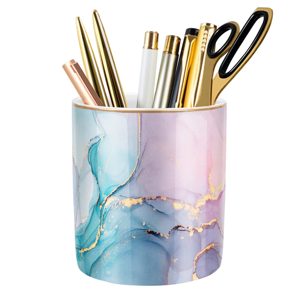 WAVEYU Large Capacity Ceramic Pen Holder - Colorful Green Desk Organizer for Pencils, Makeup Brushes & Office Supplies | Perfect for Home, School & Office Workspace