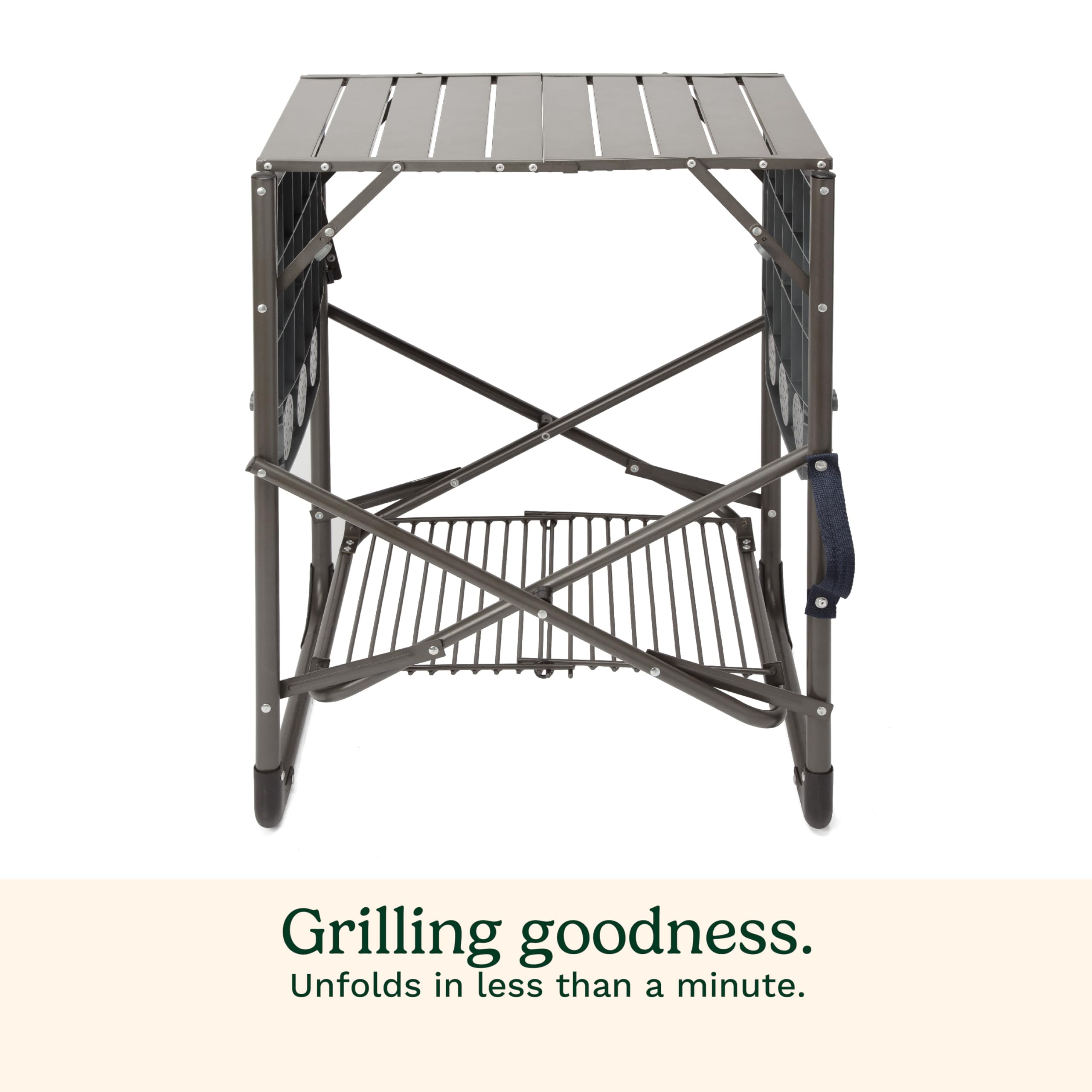 Cuisinart Portable Folding Grill Stand with Side Tables, Cup Holders & Storage Shelf - Lightweight Collapsible BBQ Table for Outdoor Cooking, Camping & Picnics - Perfect for Backyards, Tailgating & Beach Parties