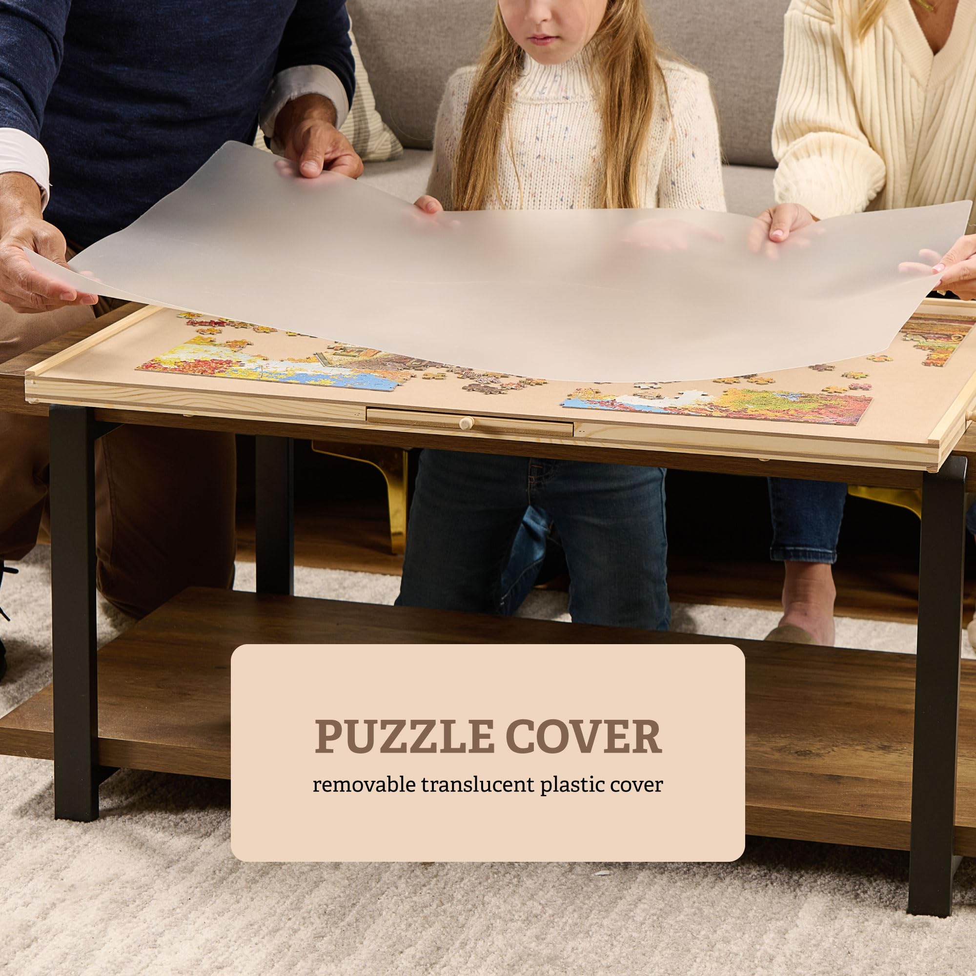 1500 Piece Rotating Wooden Jigsaw Puzzle Board with 6 Storage Drawers & Protective Cover - Puzzle Table for Adults & Families - Perfect for Game Nights, Home Entertainment & Educational Activities