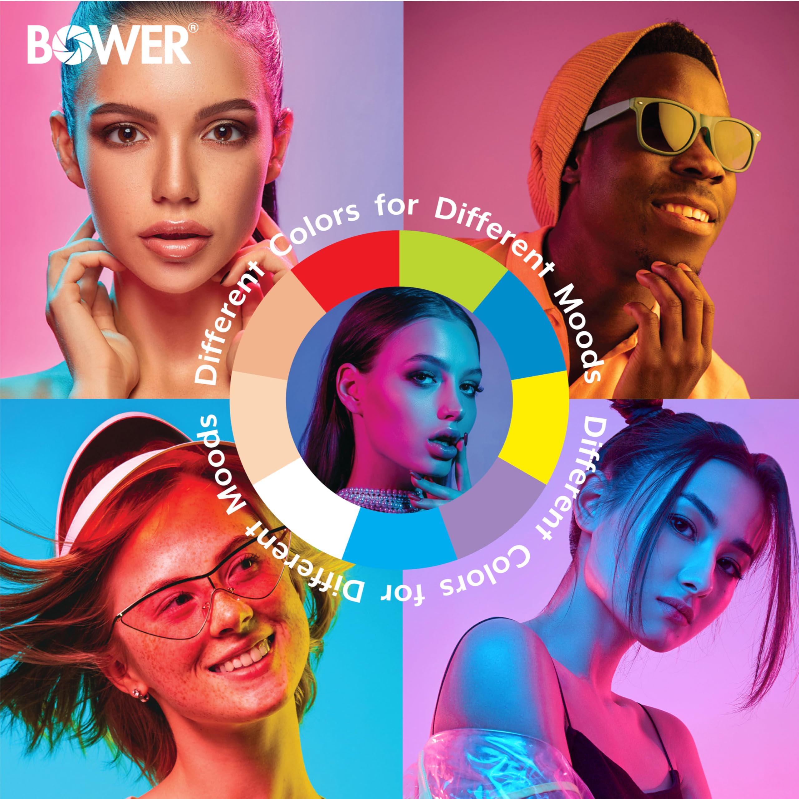 Bower 10 Inch RGB Selfie Ring Light with Stand - 9 Colors, 12 Brightness Levels, Special Effects, Tripod & Phone Holder for Photography, YouTube Videos, Live Streaming & Makeup Studio Lighting