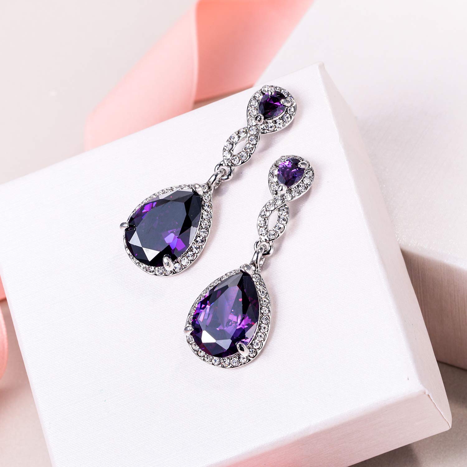 EVER FAITH Cubic Zirconia Wedding Earrings for Women - Austrian Crystal Birthstone 8-Shape Infinity Dangle Earrings - Perfect for Brides, Bridal Parties & Anniversary Gifts