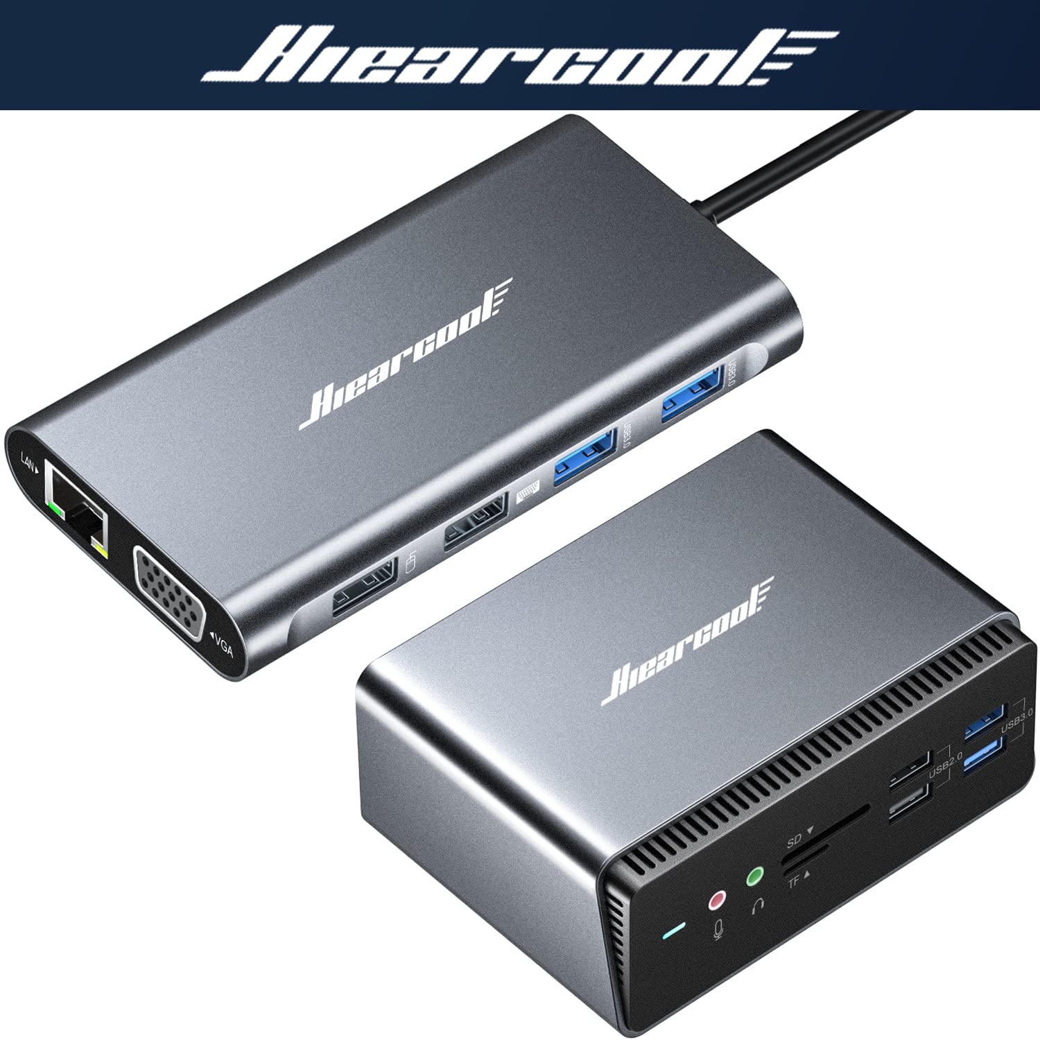 Hiearcool 11-in-1 USB C Hub & 14-in-1 Docking Station - Universal USB C/A Laptop Adapter with HDMI, Ethernet, SD Card Reader - Perfect for MacBook, Dell, HP, Surface Pro & Home Office Setup