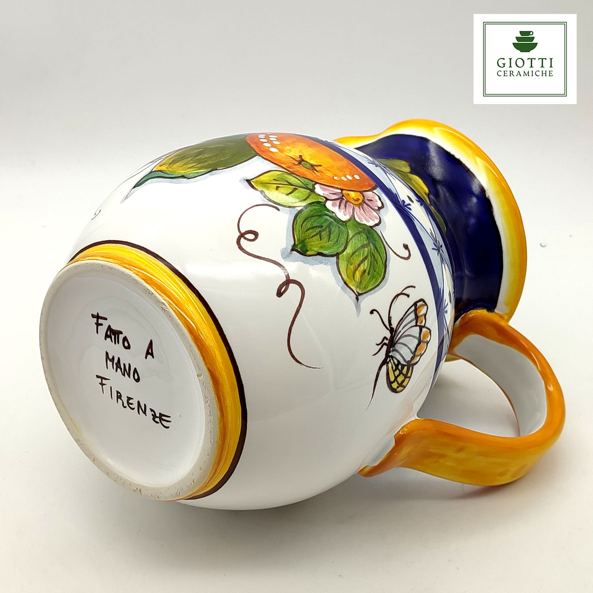 Italian Ceramic Pitcher with Sunflower Design - 33 oz Hand-Painted Kitchen Carafe & Utensil Holder - Tuscan Pottery Wine Dispenser - Home Decor Vase Made in Italy | Perfect for Farmhouse Kitchens, Wine Serving & Rustic Home Decor