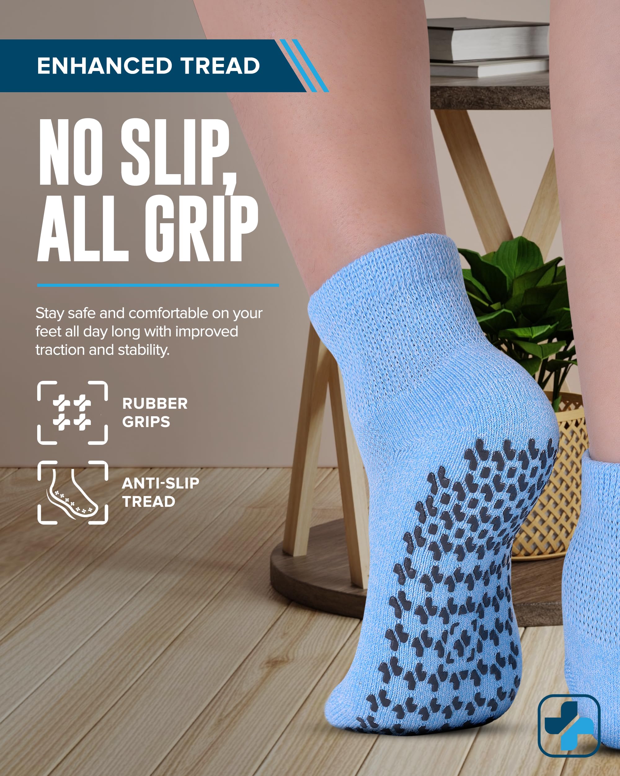 Doctor's Select Diabetic Ankle Socks with Non-Slip Grippers for Men & Women - 4 Pairs 1/4 Crew Length Neuropathy Socks for Circulation & Comfort - Ideal for Diabetes, Swelling & Daily Wear