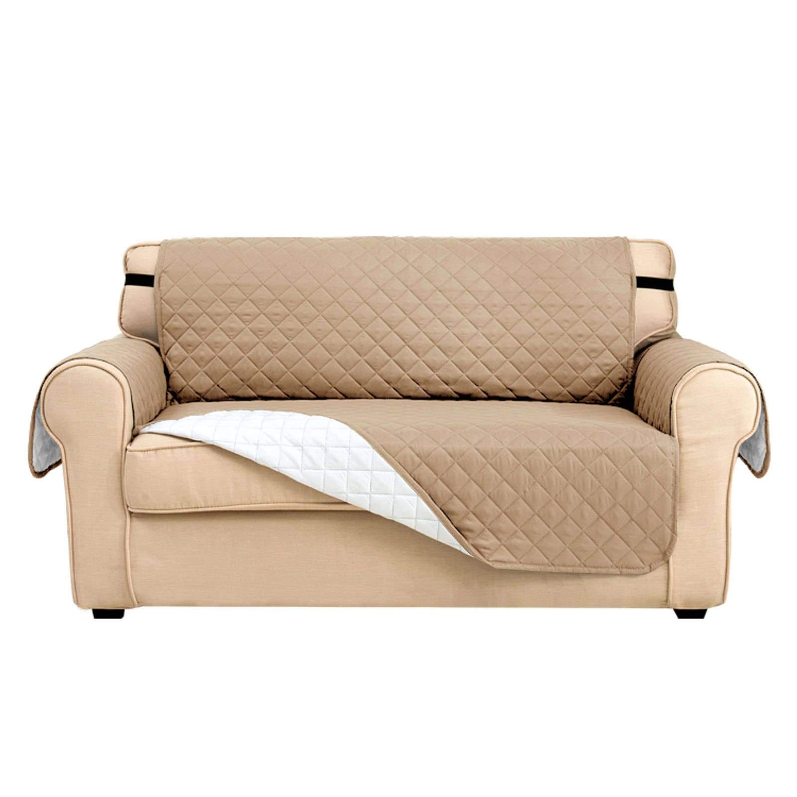 Quilted Reversible Anti-Slip Sofa Slipcover for 3-Cushion Couch - Washable Furniture Protector with Elastic Straps for Pets & Kids (Loveseat, Khaki) | Perfect for Living Room, Family Gatherings & Pet-Friendly Homes