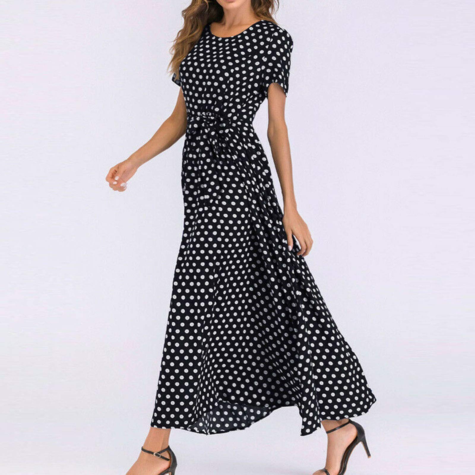 Women's Mini Swing Skater Dress - Polka Dot Long Sleeve O-Neck Sun Dress for Summer Casual Wear | Perfect for Parties, Dates & Beach Outings