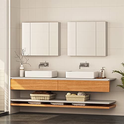 DICTAC 3-Door Medicine Cabinet with Mirror - 27.6x23.62 Inch Bathroom Wall Storage Organizer, Adjustable Shelves, White - Perfect for Bathroom, Bedroom & Vanity Organization