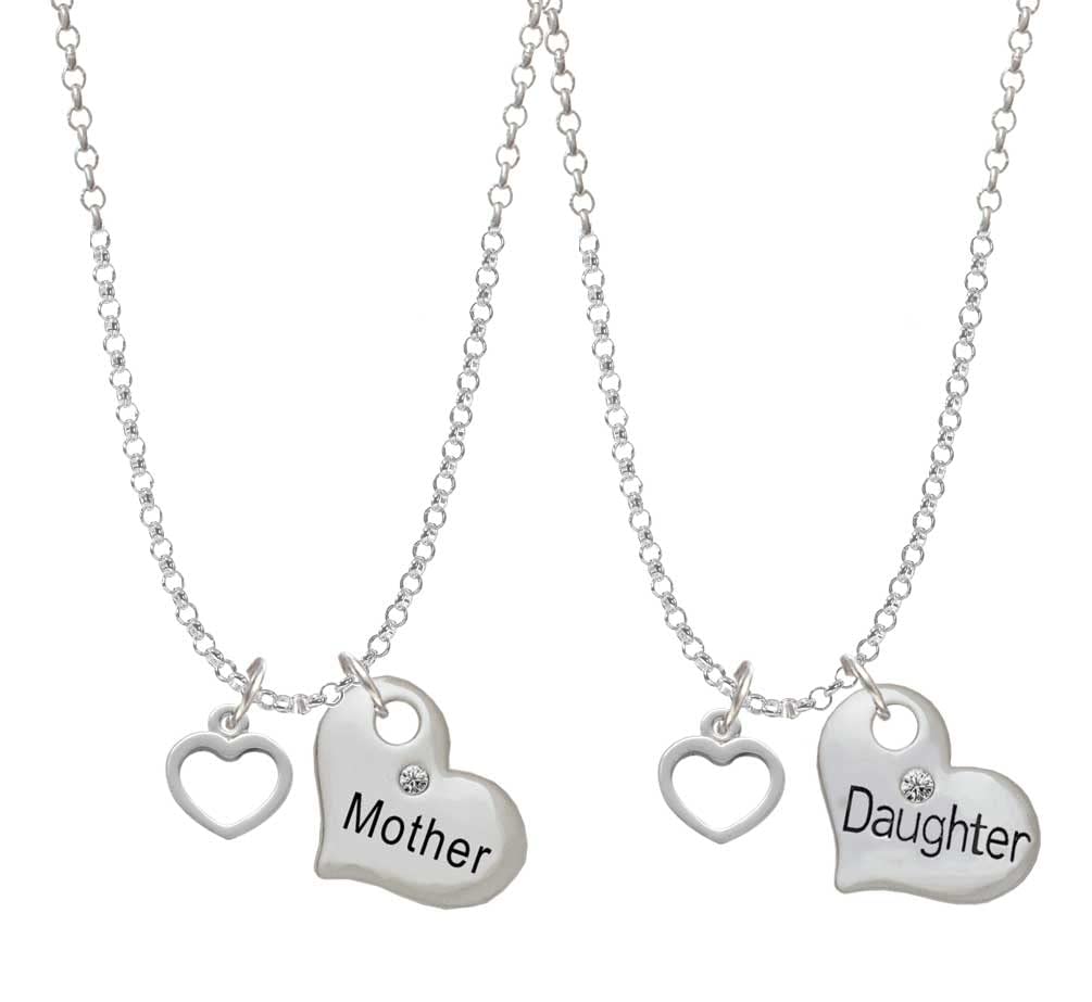 Delight Jewelry Silvertone Mini Outline Heart Mother Daughter Necklace Set (2 Pcs) - 19