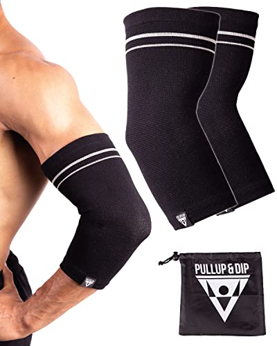 PULLUP & DIP Elbow Support Sleeves for Men & Women - 1 Pair Compression Arm Sleeves for Joint Stabilization, Tennis Elbow Relief & Workout Support | Ideal for Weightlifting, Basketball, CrossFit & Gym Training