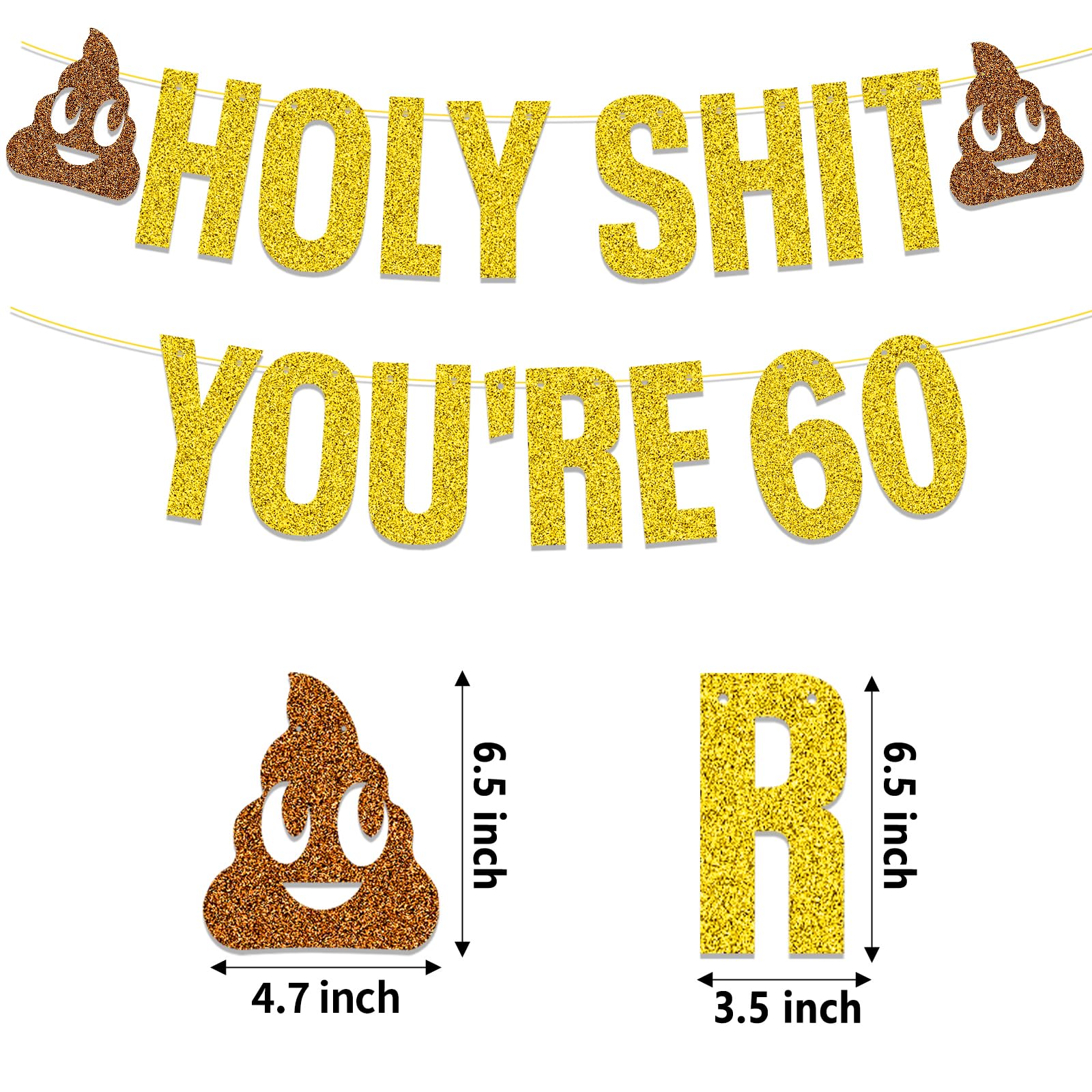 Funny 60th Birthday Party Decorations - Gold Glitter 'Holy Shit You're 60' Banner & Cheers to 60 Years Sign - Perfect for Milestone Birthday Celebrations, Retirement Parties & Surprise Decor