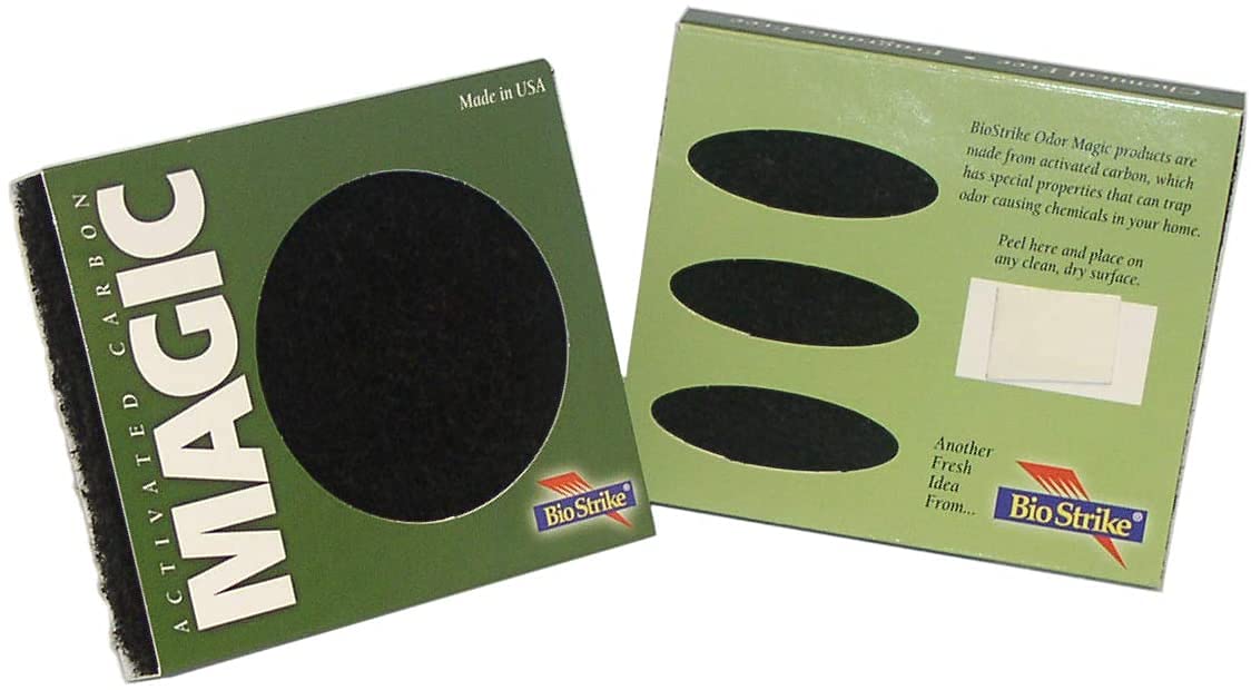 BioStrike Trash Magic Natural Odor Eliminator - Activated Carbon Trash Can Odor Absorber Filters (2-Pack) | Made in USA | Perfect for Kitchen, Bathroom & Office Waste Bins