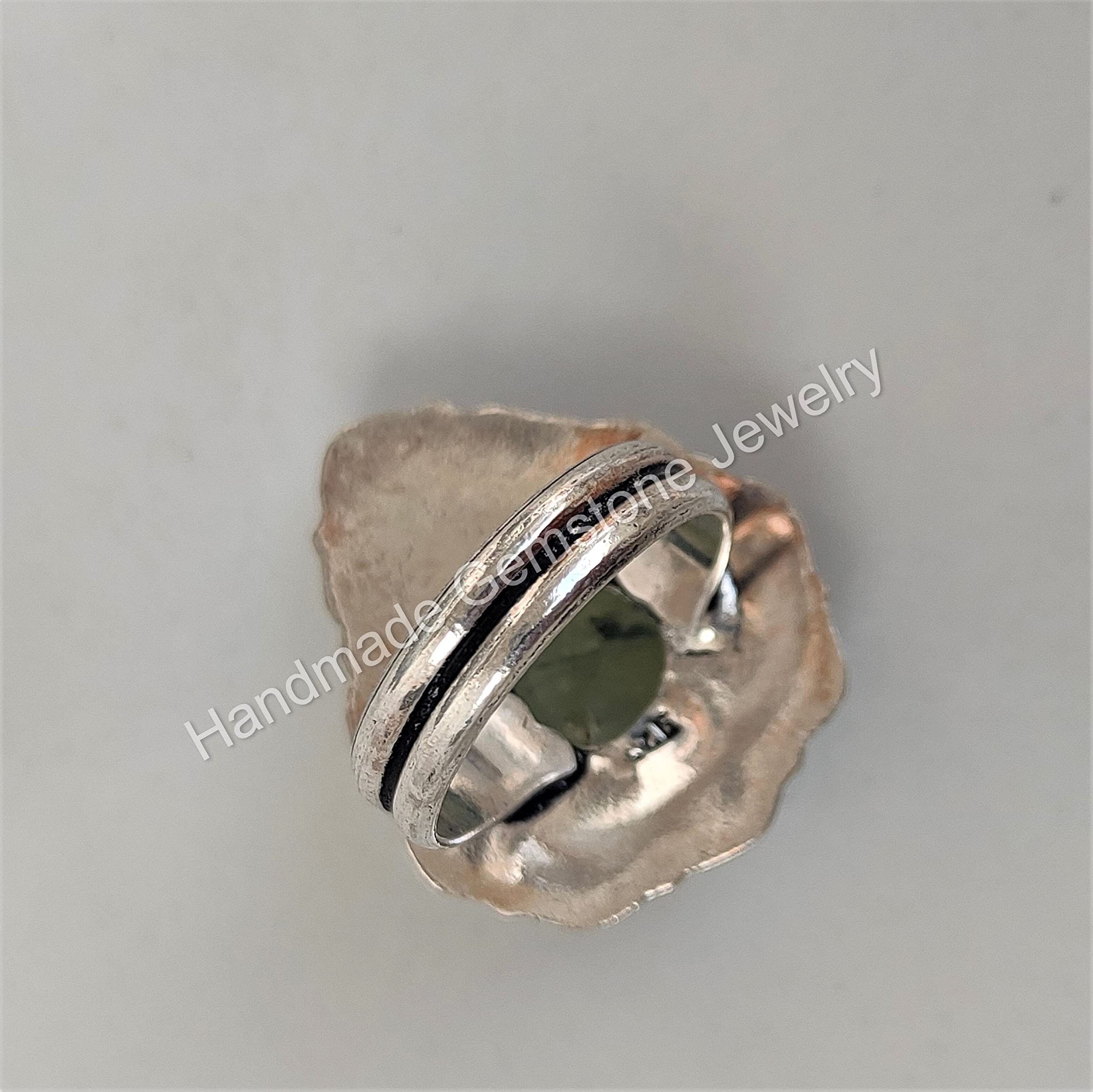 Prehnite Ring for Women - Handmade Green Gemstone Statement Ring with Pear Stone - Large Boho Jewelry Gift for Her - Perfect for Weddings, Parties & Everyday Wear