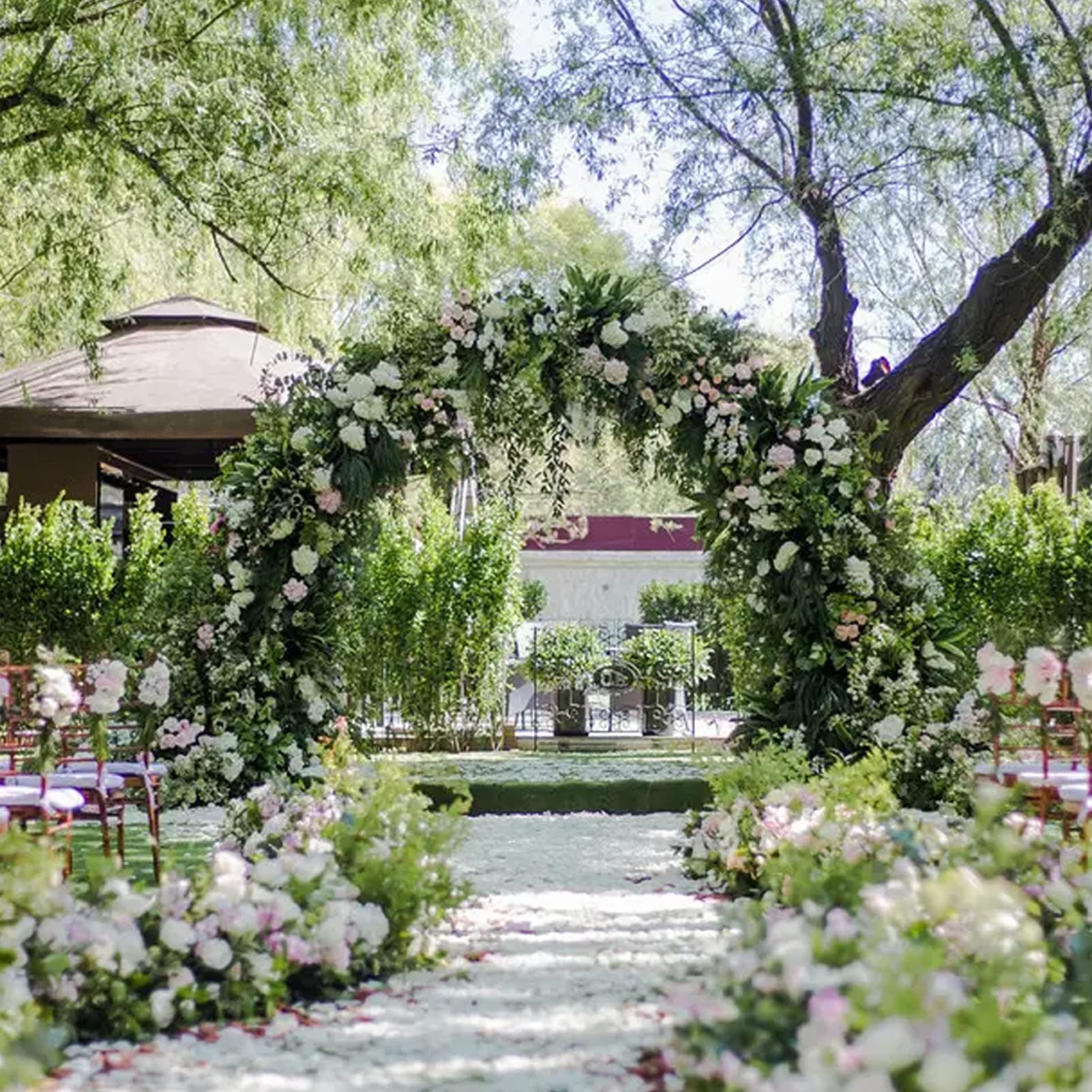 **Sturdy Metal Garden Arch - Weatherproof Outdoor Rose Arbor & Pergola for Climbing Vines, Flowers, Vegetables - Easy Assembly Wedding Flower Stand (Perfect for Backyard, Patio & Wedding Decor)**