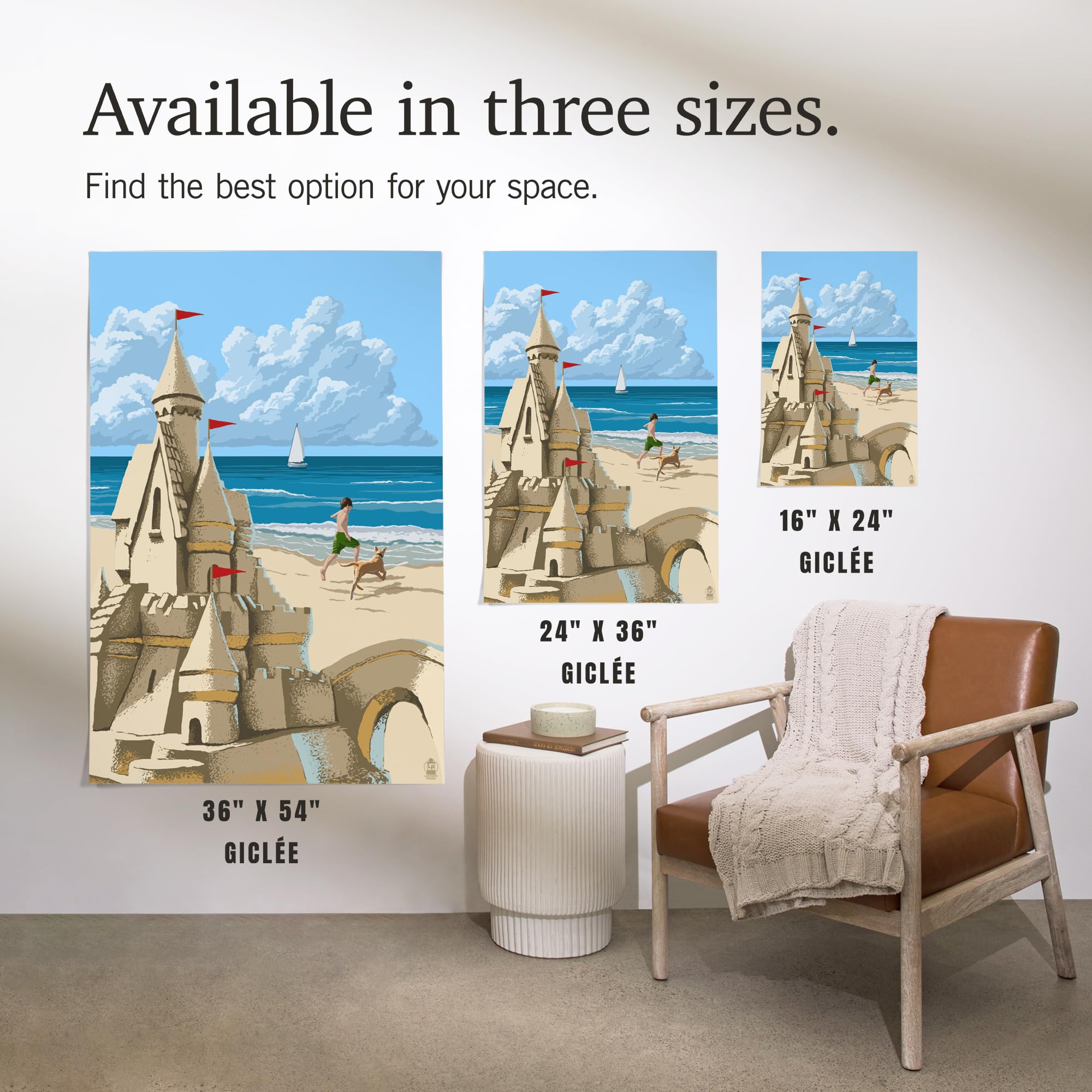 Lantern Press 16x24 Inch Giclee Art Print - Coastal Sand Castle Wall Decor for Beach House, Living Room & Bedroom