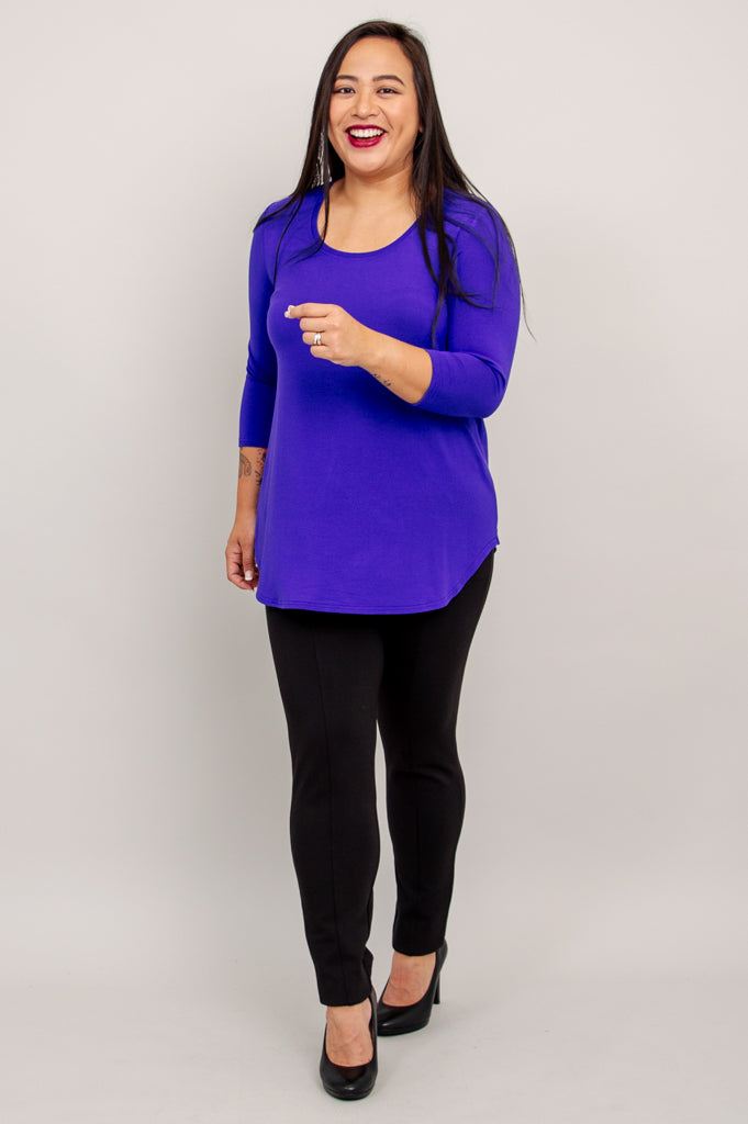 Jazz 3/4 Sleeve Women's Tops - Soft Bamboo Fabric in Violet Purple - Perfect for Yoga, Dance & Casual Wear