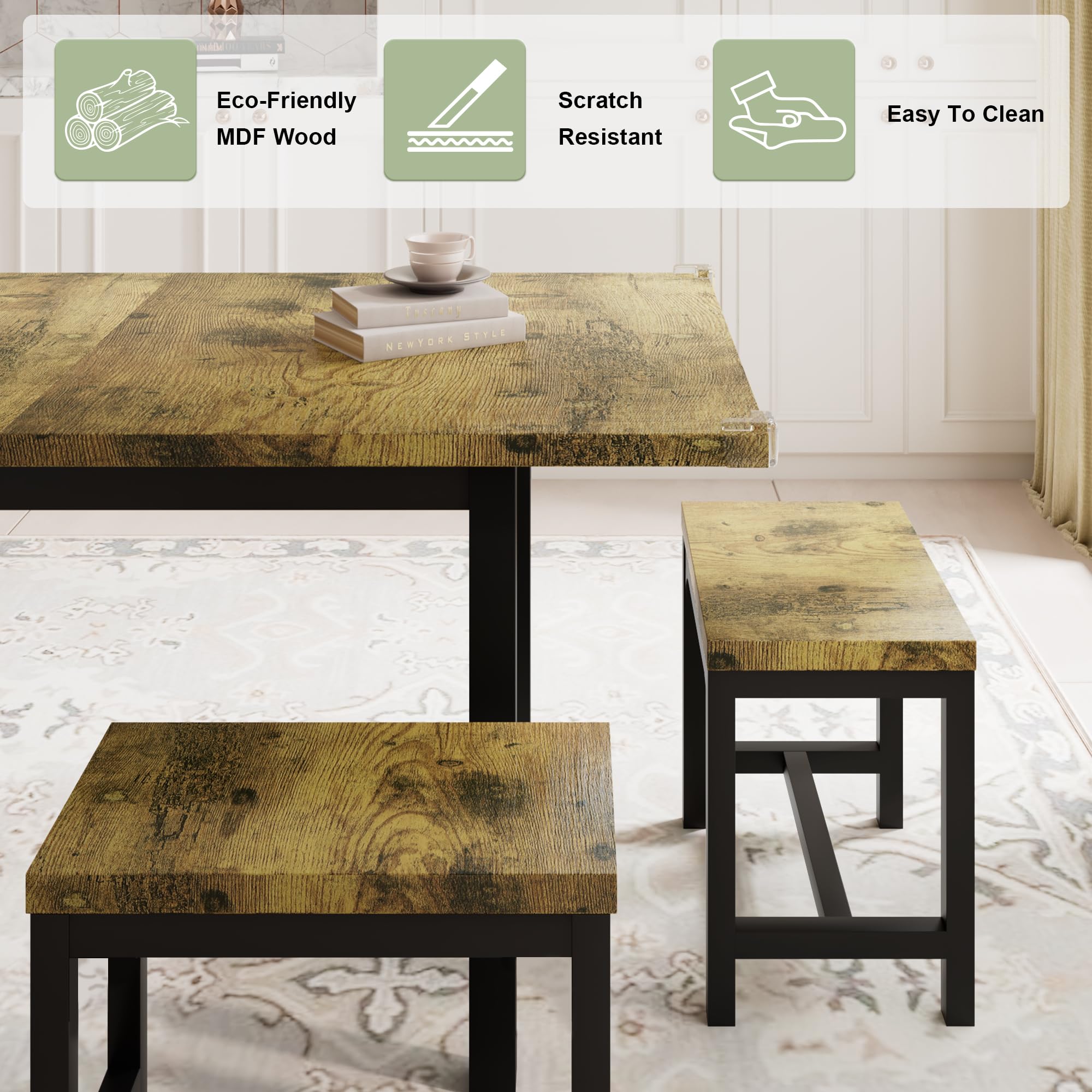 Feonase 7-Piece Extendable Dining Table Set with 6 Stools - 63