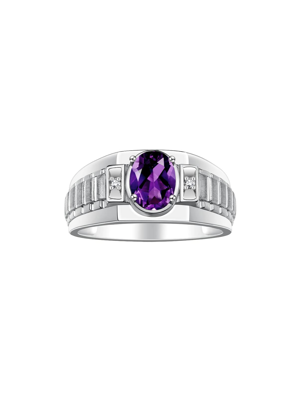 Rylos Men's Sterling Silver 8X6MM Oval Gemstone & Diamond Ring - Classic Designer Birthstone Jewelry for Men, Sizes 8-13 | Perfect for Weddings, Anniversaries & Special Occasions