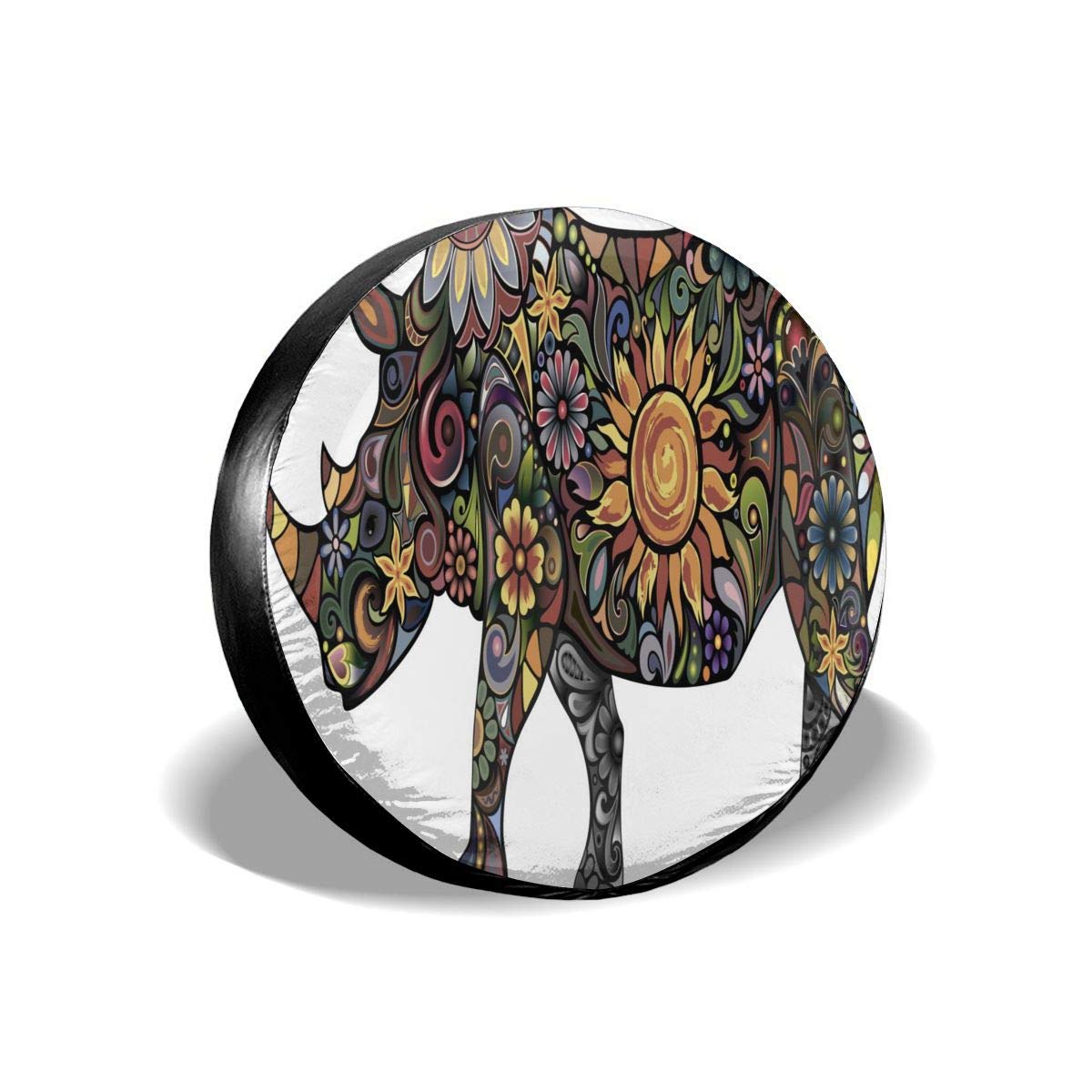 Moslion Rhino Flower Tire Cover - Weatherproof Wheel Protector for Jeep, Trailer, RV, SUV (14 Inch) - Vibrant Animal Print Design for Outdoor Adventures & Road Trips