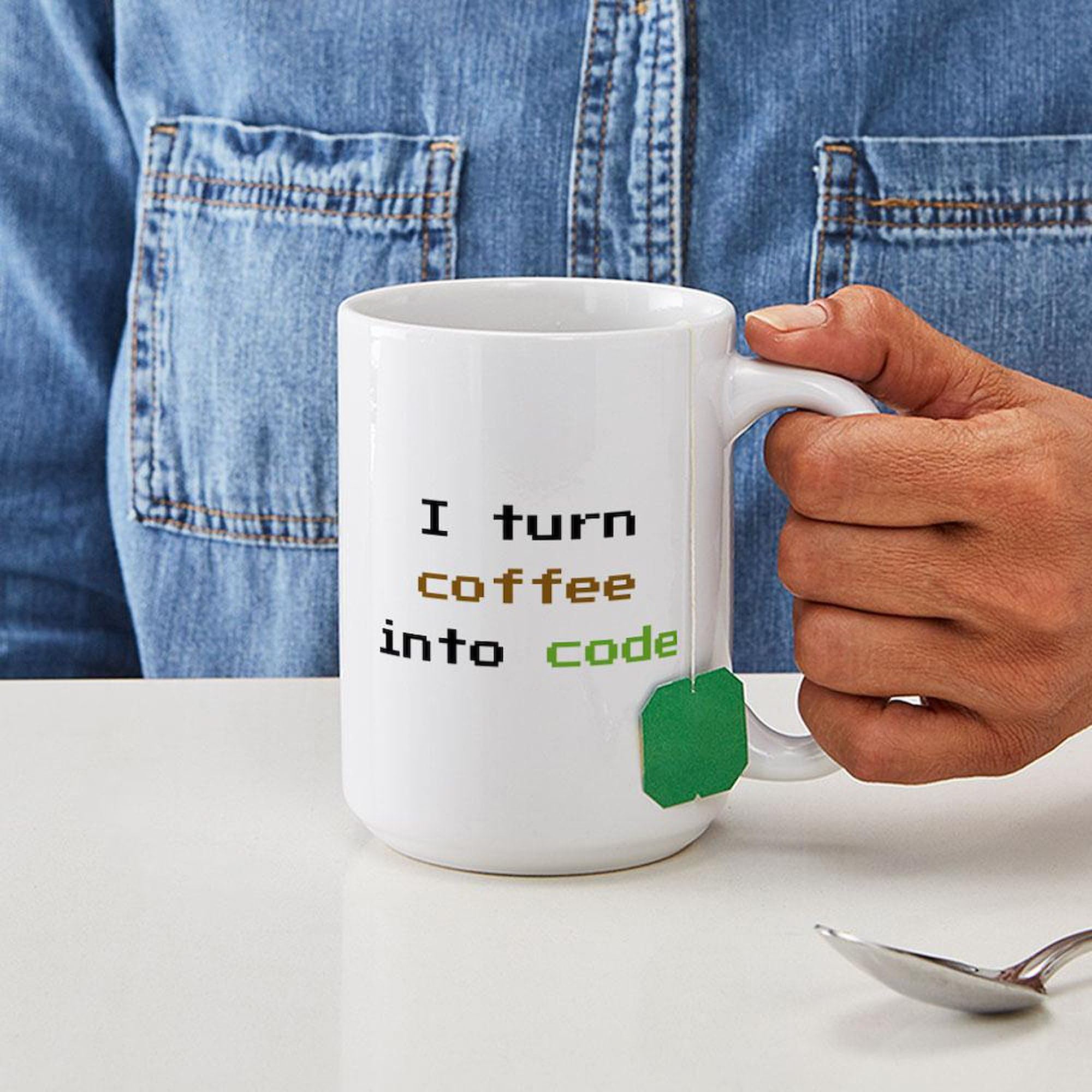 CafePress I Turn Coffee Into Code Large 15 oz (444 ml) Ceramic Coffee Mug - Perfect Gift for Programmers & Tech Lovers - Great for Office, Home, or Coding Sessions