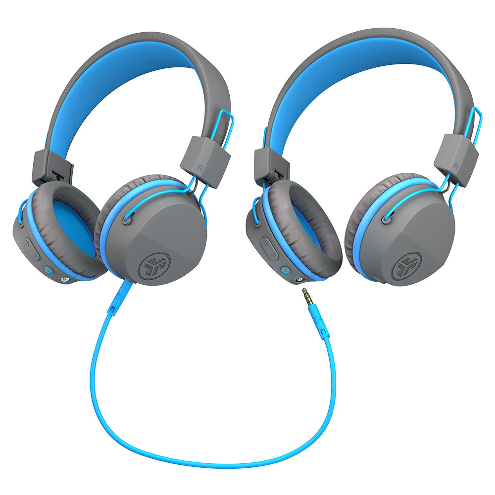 JBuddies Studio Wireless Kids Headphones - Graphite/Blue - Safe Volume Limited, Lightweight & Comfortable for School, Travel, and Online Learning