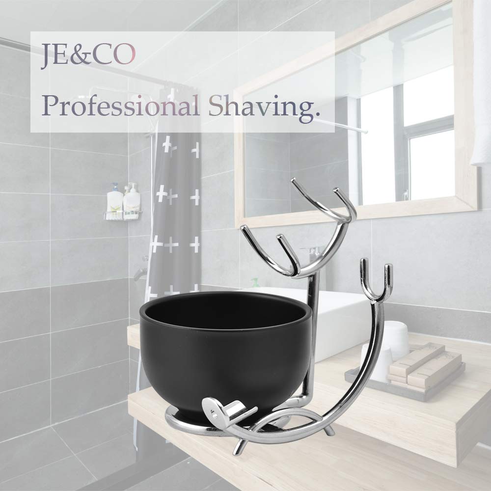 Premium Chrome Plated Razor & Shaving Brush Stand with Ceramic Bowl - 2 Piece Luxury Shaving Set Holder for Straight Razors, Safety Razors & Barber Tools - Perfect for Home Grooming & Professional Barber Shops