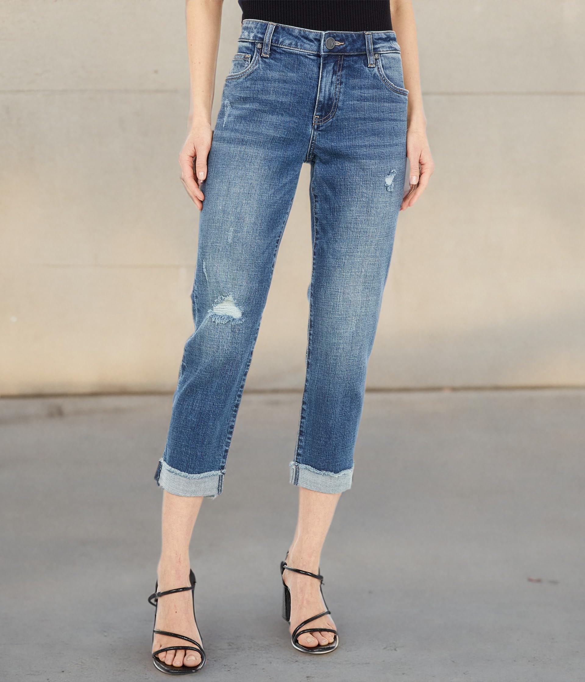 KUT from the Kloth Women's Amy High-Rise Crop Straight Leg Jeans - Comfortable Stretch Denim Pants for Casual Wear & Everyday Outfits