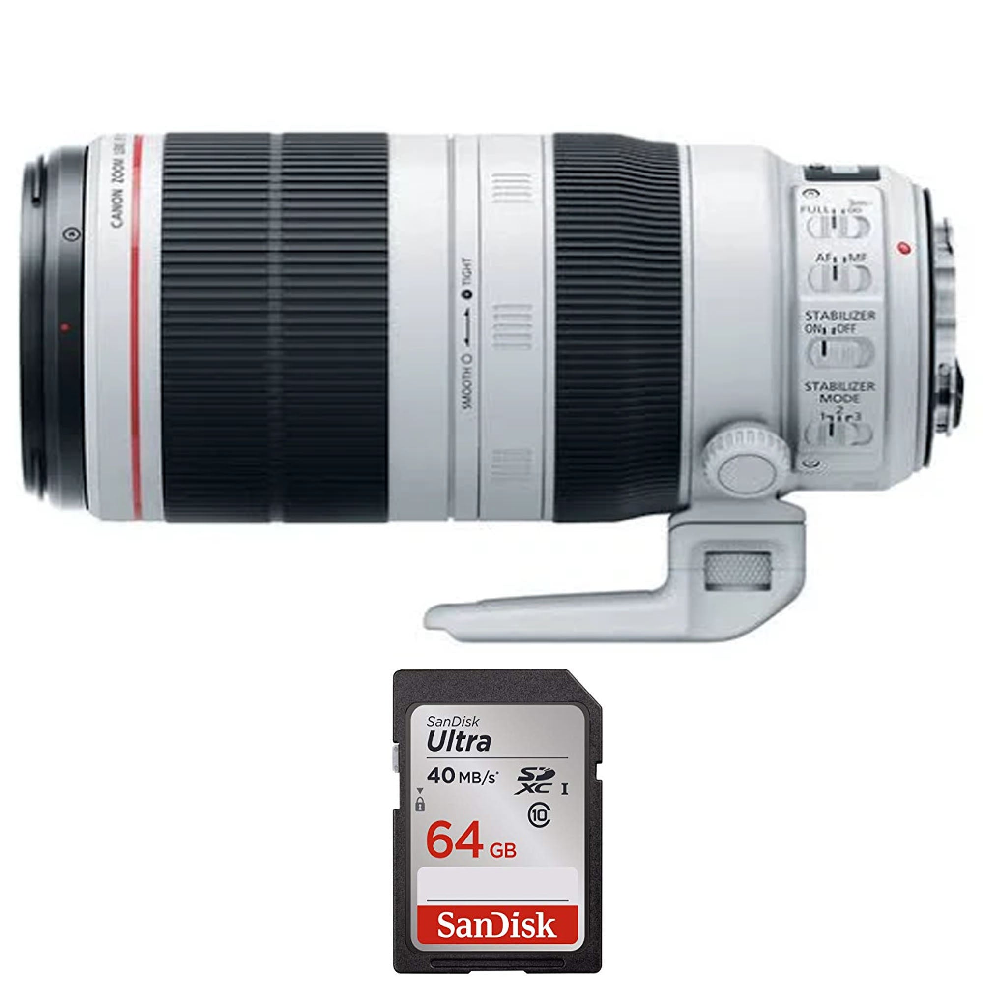 Canon EF 100-400mm f/4.5-5.6L IS II USM Telephoto Zoom Lens with 64GB Memory Card - Perfect for Wildlife Photography, Sports Events & Travel Adventures