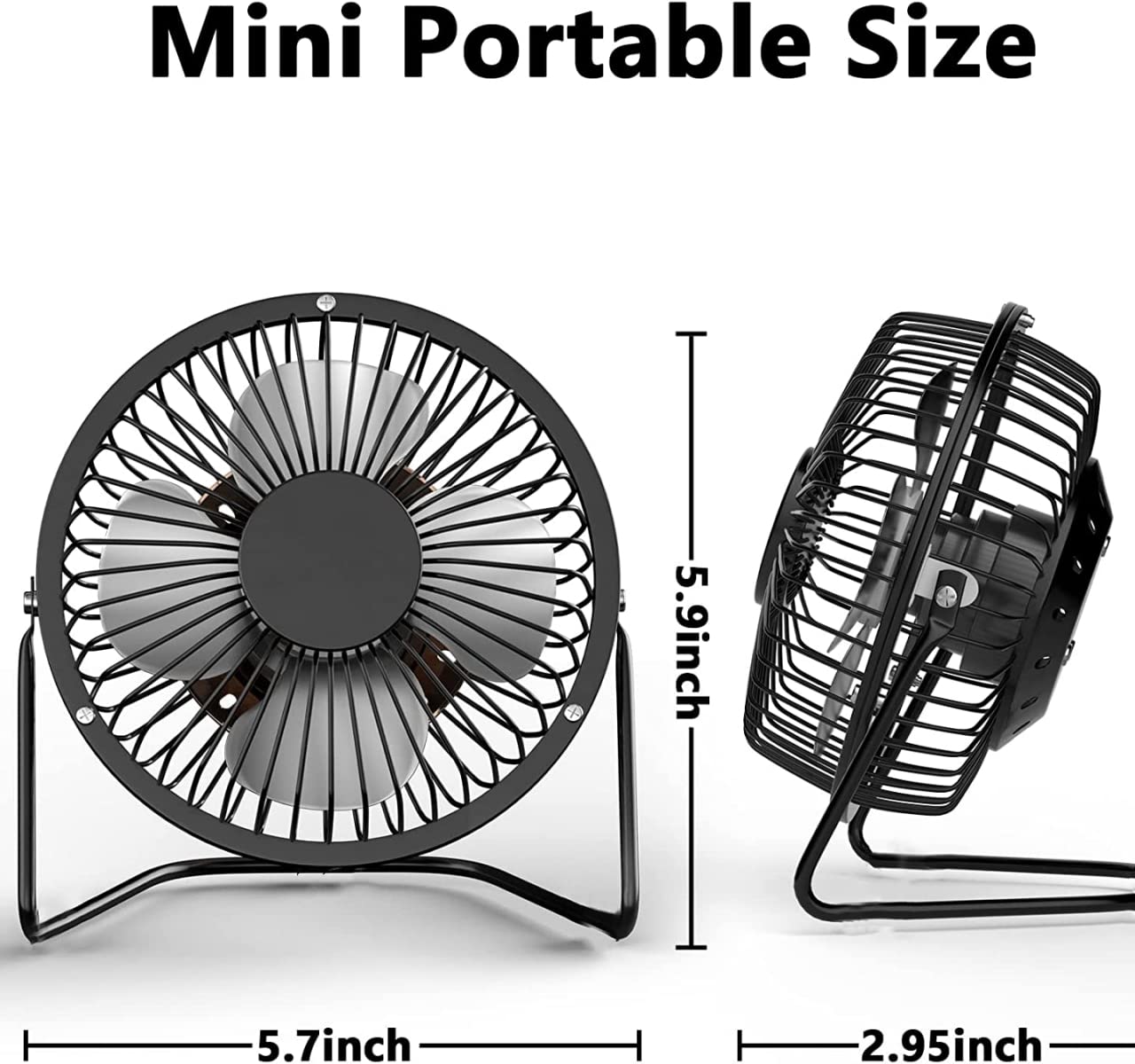 4-Inch USB Desk Fan - Small Metal Mini Fan with 360° Adjustable Tilt, Quiet Personal Cooling Fan for Office, Home & Dorm - Portable Black Desktop Fan for Work, Study & Travel