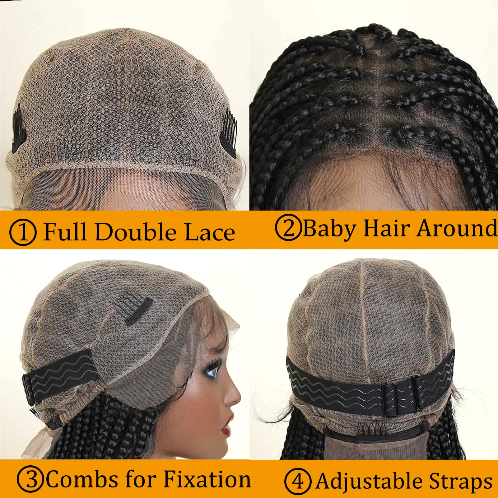 YMS Boho Box Braids Wigs | 24 Inch Human Hair Full Lace Wigs with Curls | Knotless Bohemian Braided Wigs for Women | Pre-Plucked with Baby Hair & Square Part | Perfect for Parties, Weddings & Protective Styling