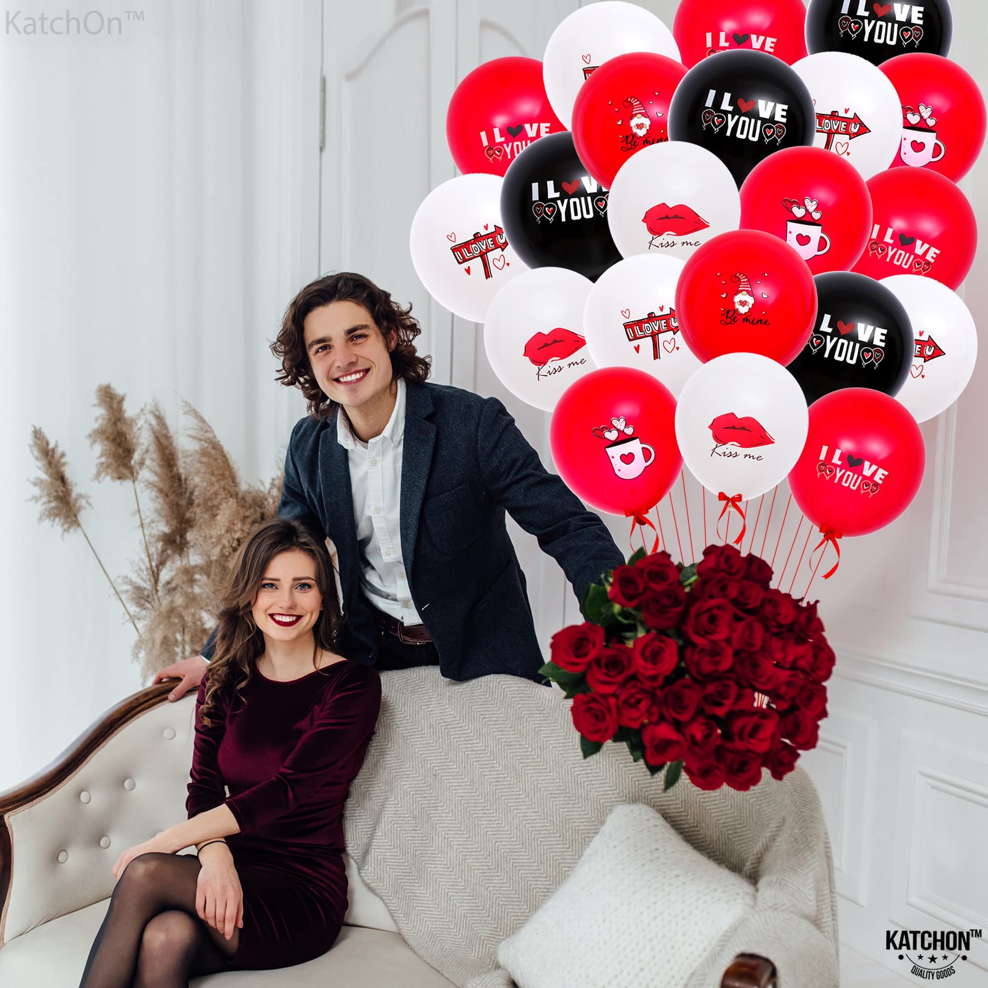 KatchOn Valentine Balloons - 40 Red Lip Shaped Balloons (30 Inch) for Valentine's Day & Galentines Day Decorations | Perfect for Romantic Parties, Wedding Proposals, and Anniversary Celebrations