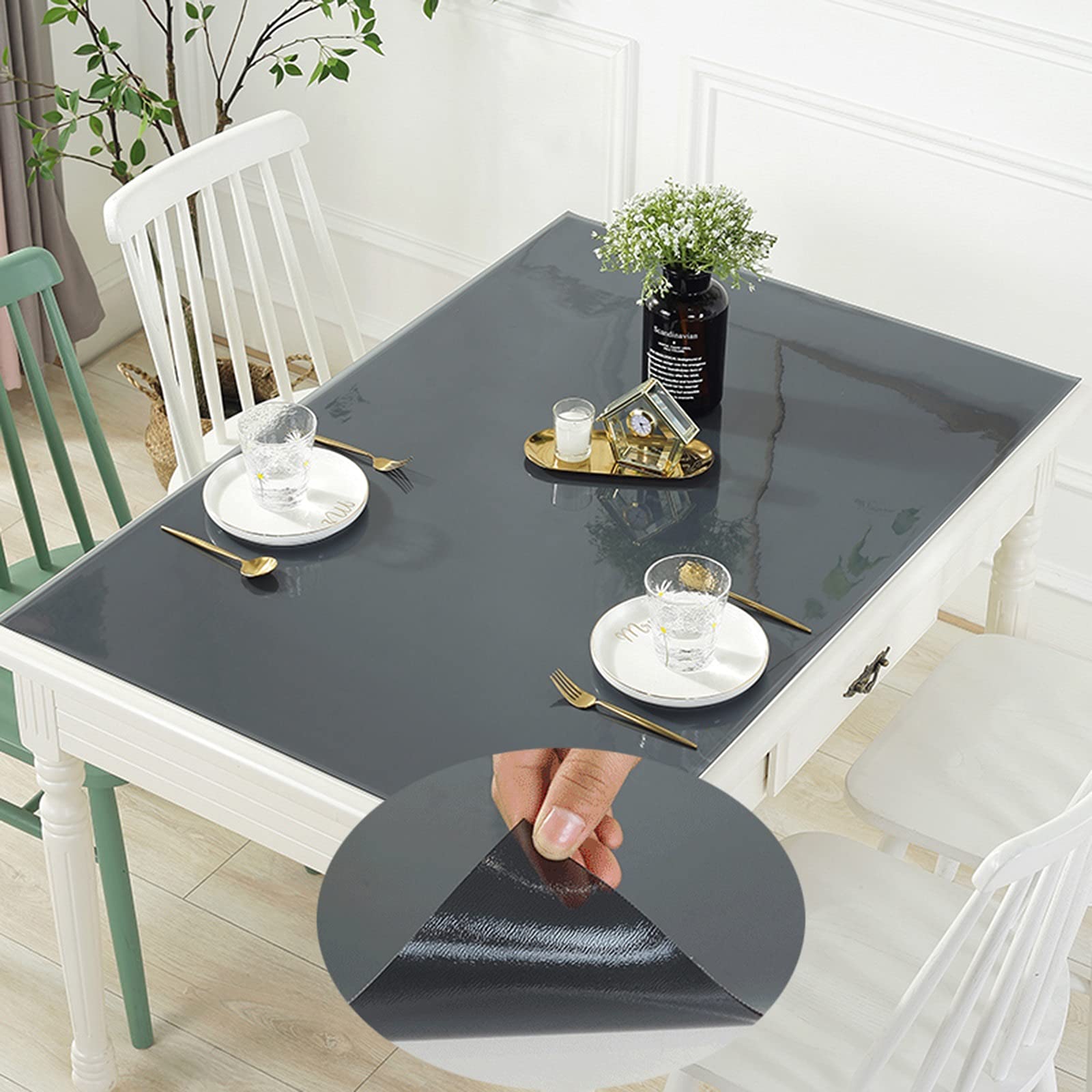 Waterproof Tablecloth - Custom Size Black Frosted Table Protector Pad - 1.5mm Thick No Bubbles Easy Clean Durable Desk Cover for Dining Table, Office, Craft Room & Kitchen Use