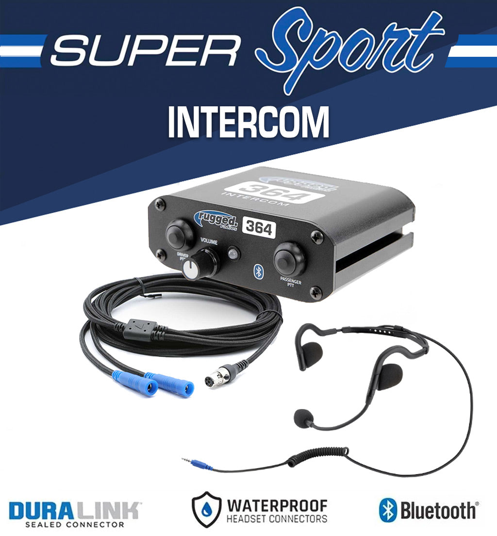 RRP364 Super Sport Intercom System with Ultralight Headsets - 2 Person Motorcycle Communication - Clearance Sale for Bike Riders & Outdoor Adventures