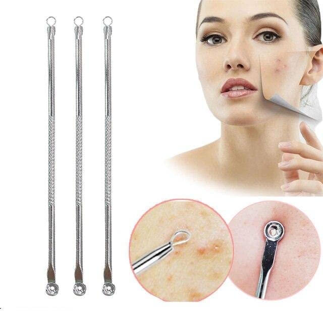 NISHU ENTERPRISES Professional 4-Piece Stainless Steel Blackhead & Pimple Extractor Tool Kit (4.72 Inch) - Acne Removal, Comedone Extractor for Face & Nose - Perfect for Home Skincare & Spa Treatments