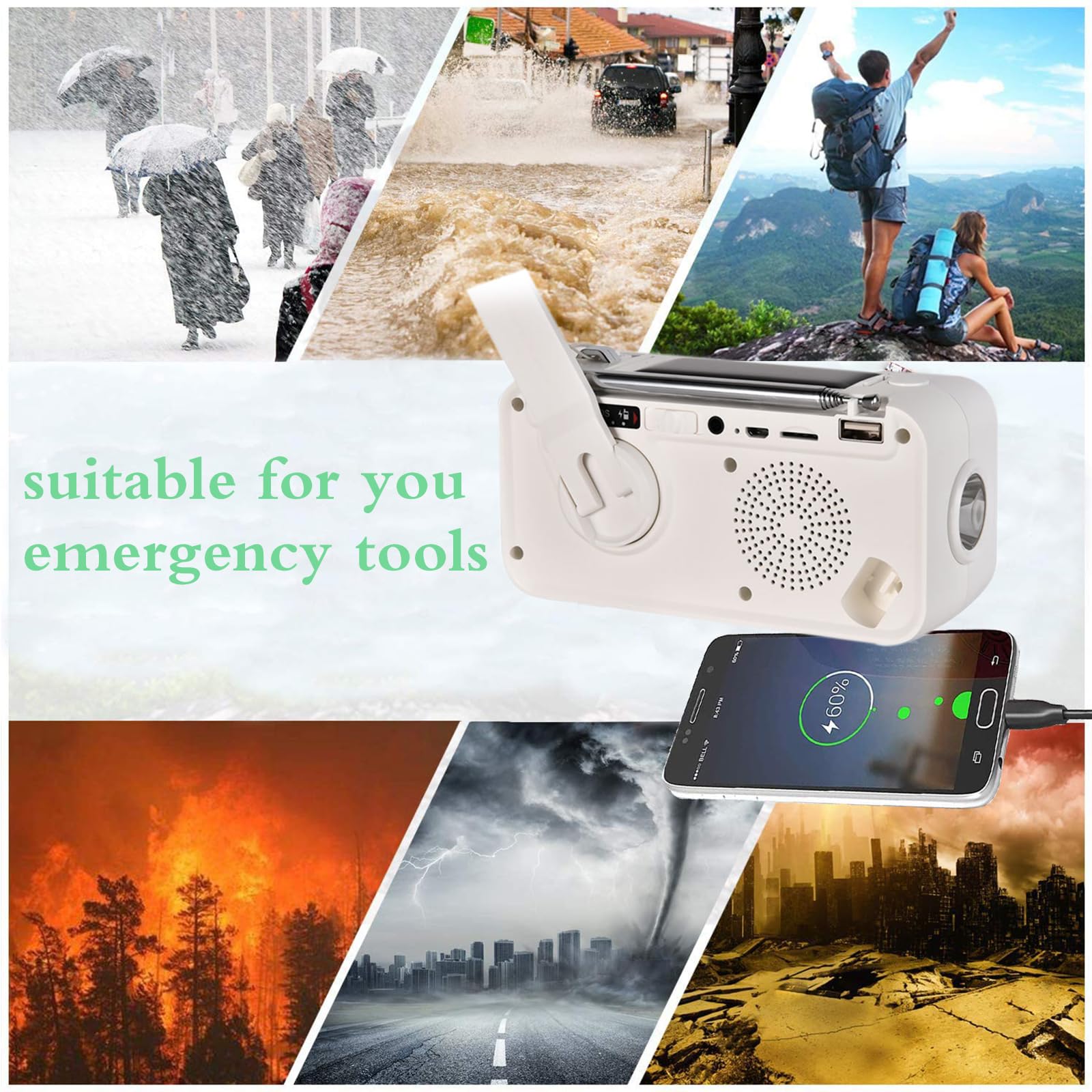 Emergency Solar Hand Crank Radio with Wind Up Function - Survival Equipment for Outdoor Activities - Solar Powered Radio with Torch, SOS Alarm, and Reading Lamp - Perfect for Camping, Hiking, and Emergency Preparedness