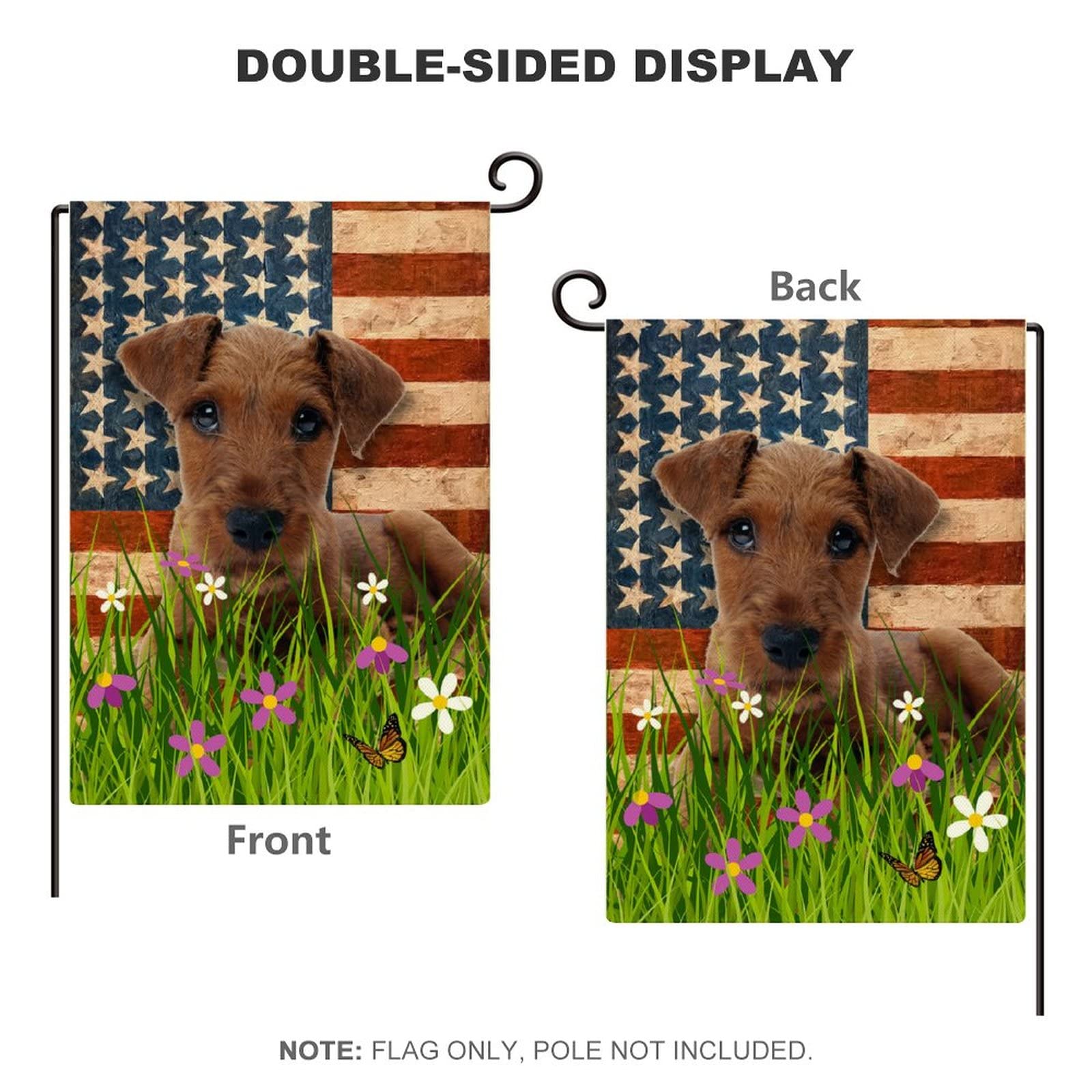 Double-Sided Irish Terrier & American Flag Burlap Garden Banner - 12.5x18.5 Inch Vertical Outdoor Welcome Flag for Yard, Farmhouse, Seasonal & Holiday Decor - Perfect for St. Patrick's Day, 4th of July & Patriotic Home Decor