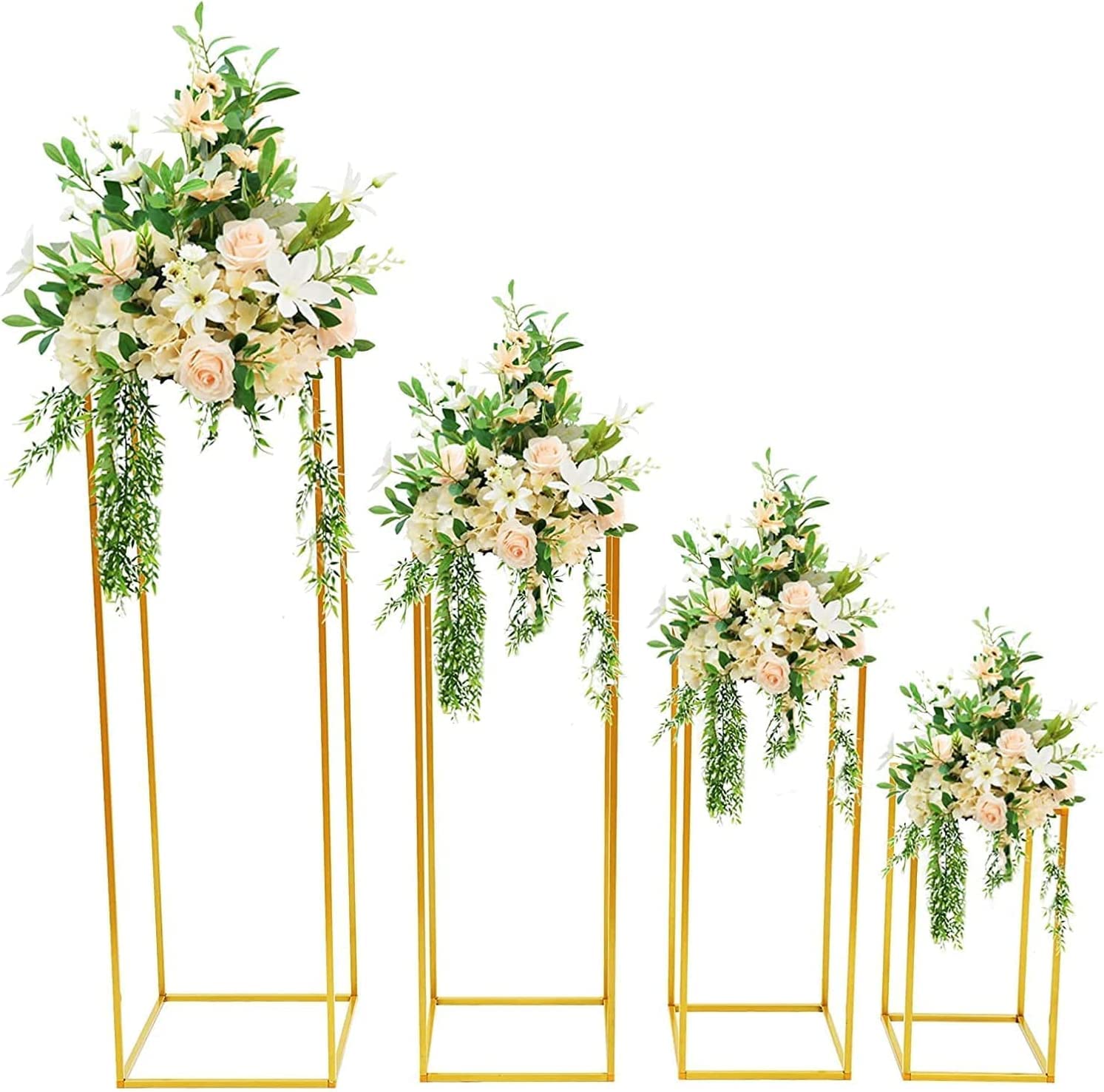 4-Piece Gold Metal Flower Stand Set - Geometric Plant Stand, Vase Column & Wedding Centerpiece for Valentine's Day, Party Table Decor - Perfect for Weddings, Home Decor, and Event Decoration