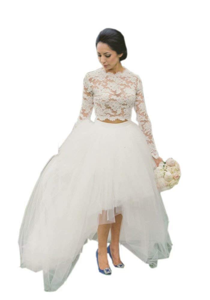 Elegant Mollybridal Tulle Illusion Long Sleeve Wedding Dress 2-Piece Set for Bride | 2021 Bridal Gown Collection | Perfect for Church, Beach & Garden Weddings