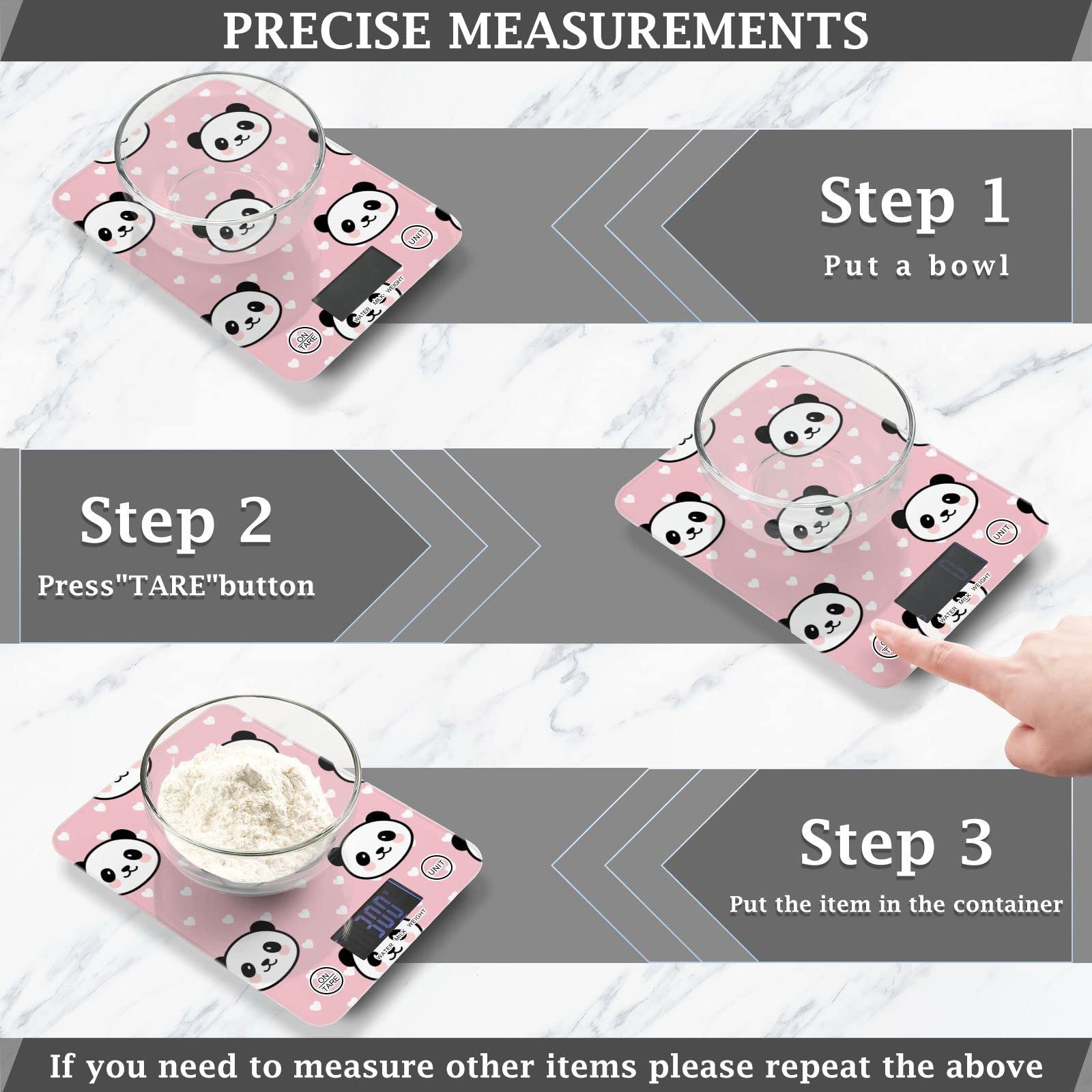 Panda Pink Digital Kitchen Scale - Waterproof Food Scale with Ounces & Grams for Cooking, Baking, Weight Loss | Perfect for Meal Prep, Portion Control & Healthy Eating