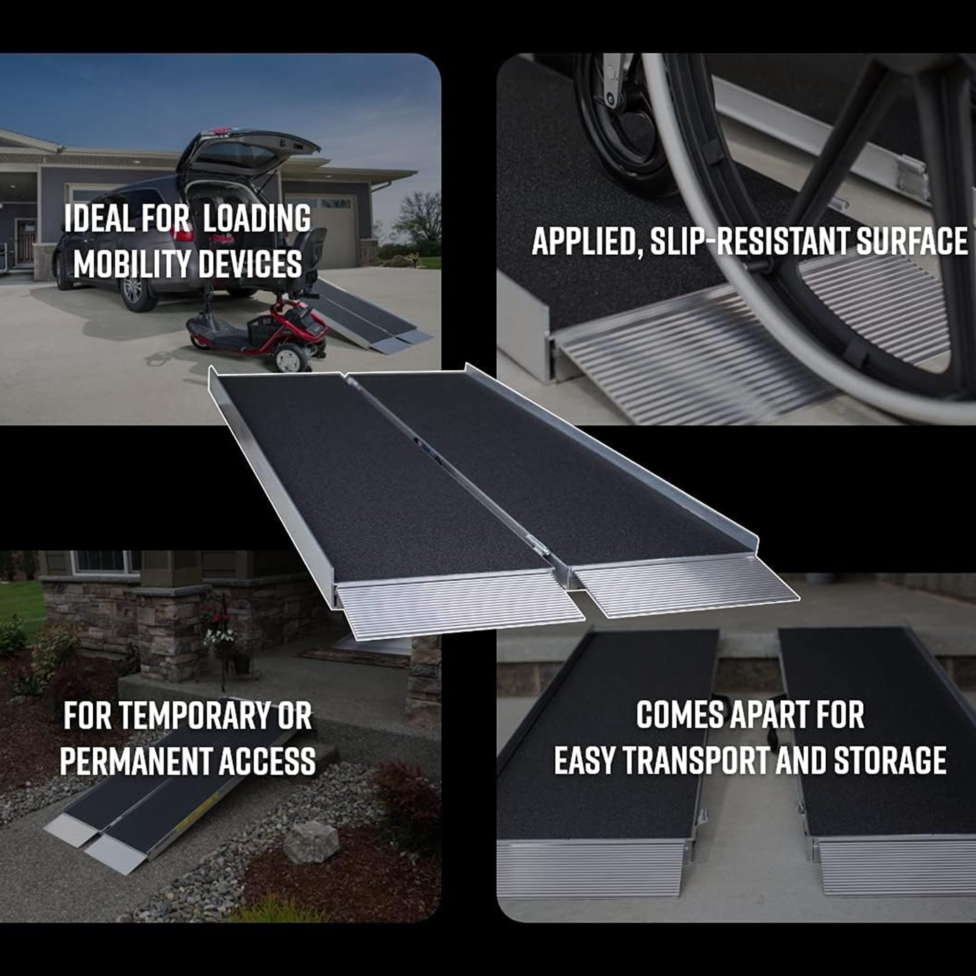 EZ-ACCESS 5 Ft Folding Wheelchair Ramp with Non-Slip Surface & Self-Adjusting Transition Plates - Portable Suitcase Ramp for Home, Vehicles & Mobility Access