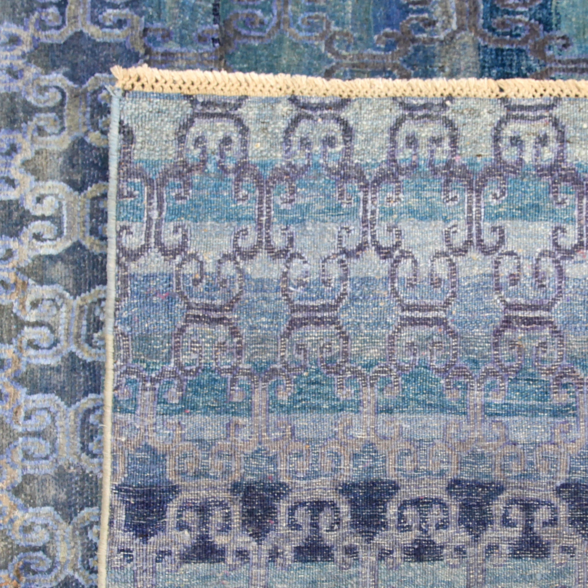 Blue Transitional Wool Silk Blend Rug 7'9 x 10'10 - Soft Luxury Area Rug for Living Room, Bedroom & Office Decor