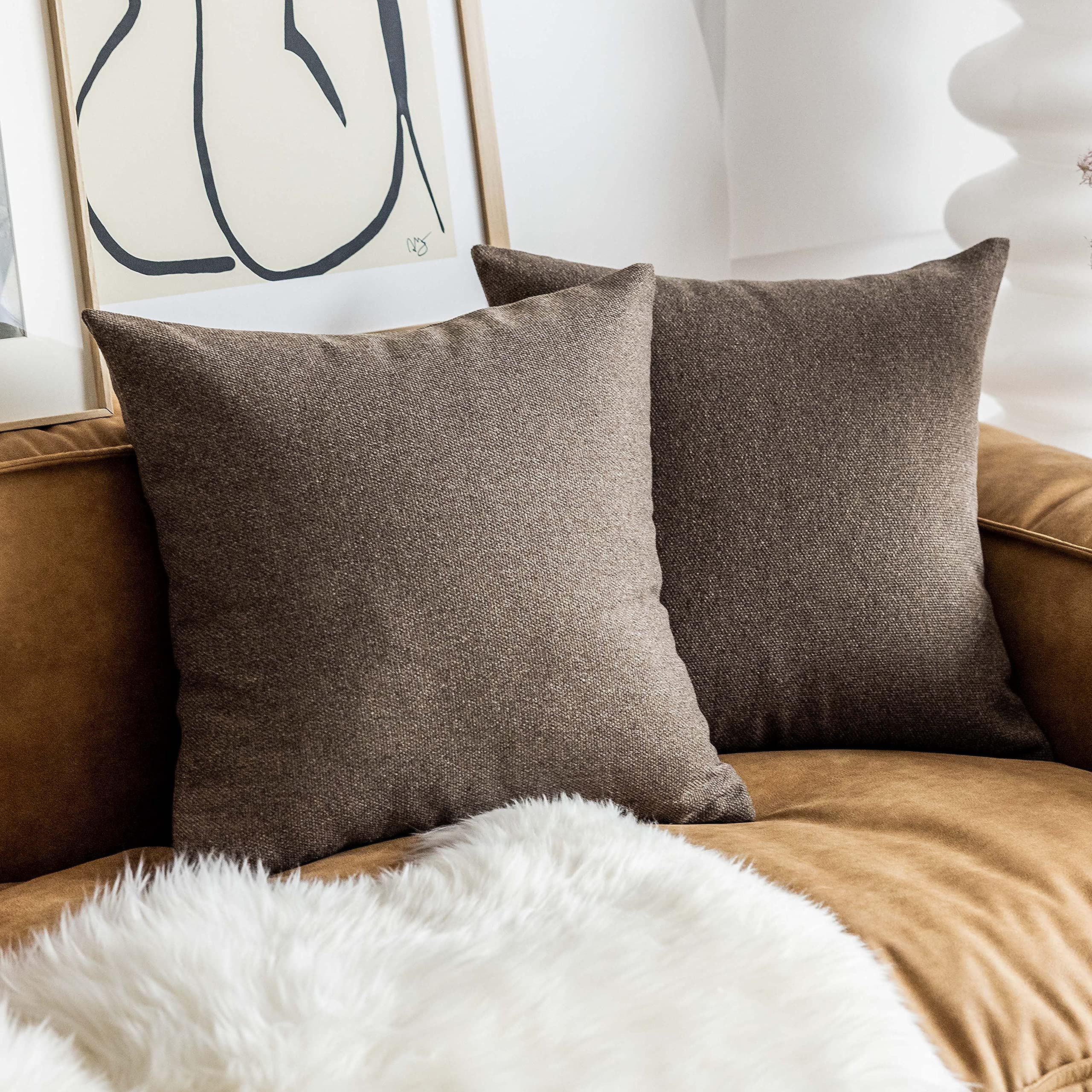 Premium 18x18 Inch Brown Throw Pillow Covers Set of 2 - Soft Cotton Linen Blend for Couch, Sofa, Bed & Living Room Decor - Home Decorative Accent Pillows (45 cm) - Perfect for Cozy Living Spaces, Farmhouse Style & Modern Interior Design