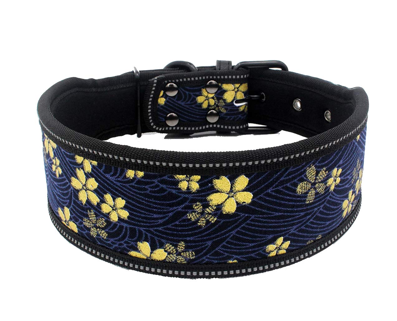 Reflective Nylon Wide Dog Collar - Fashion Printed Adjustable Pet Collar for Medium & Large Dogs - Pitbull & French Bulldog - Sizes S/M/L (Large, C) - Perfect for Night Walks & Outdoor Adventures